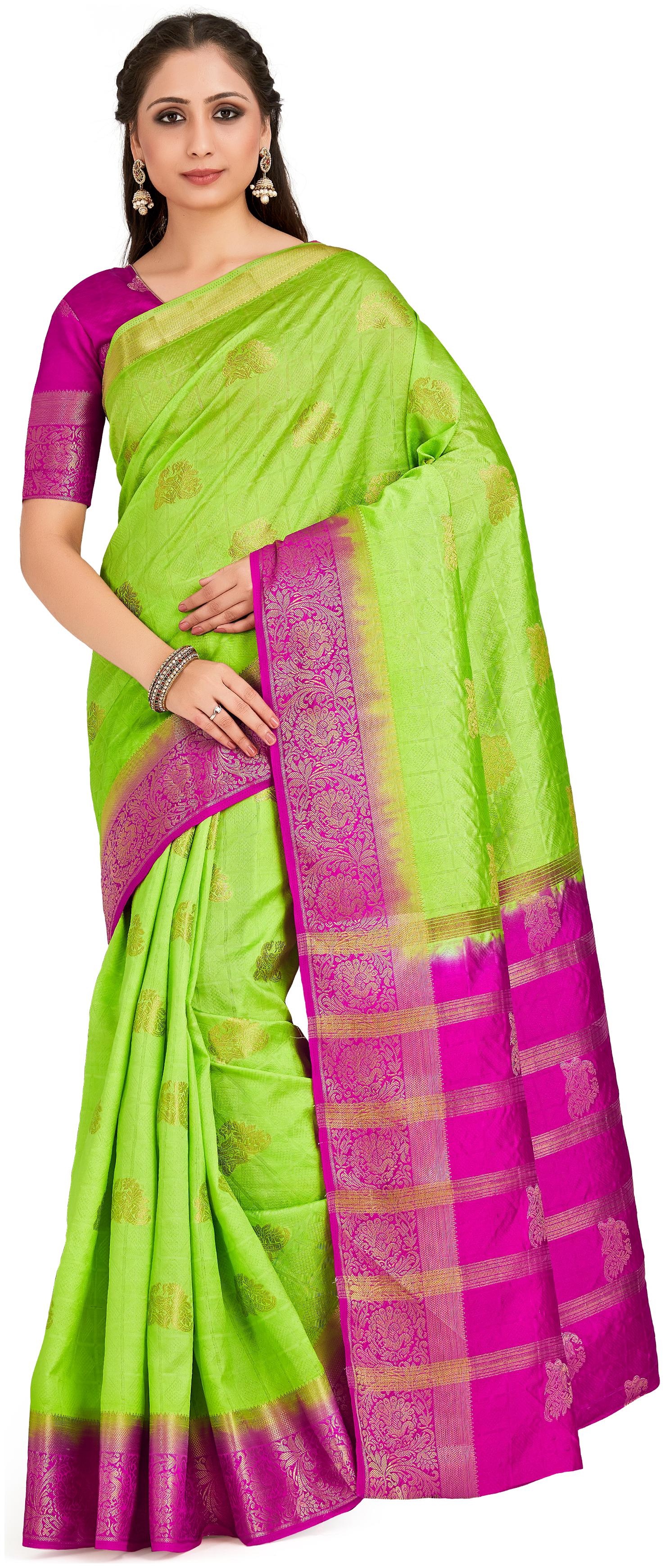 

Mimosa Silk Wedding Universal Saree With Blouse Green