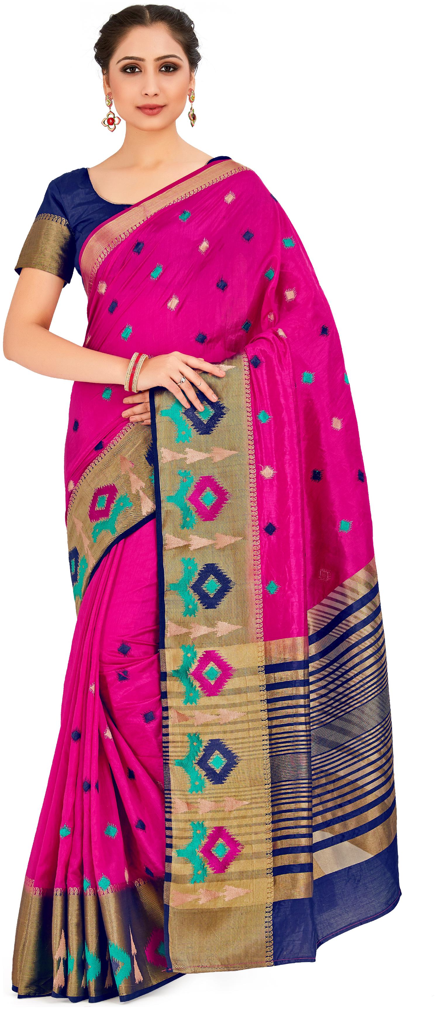

Mimosa Silk Wedding Universal Saree With Blouse Pink