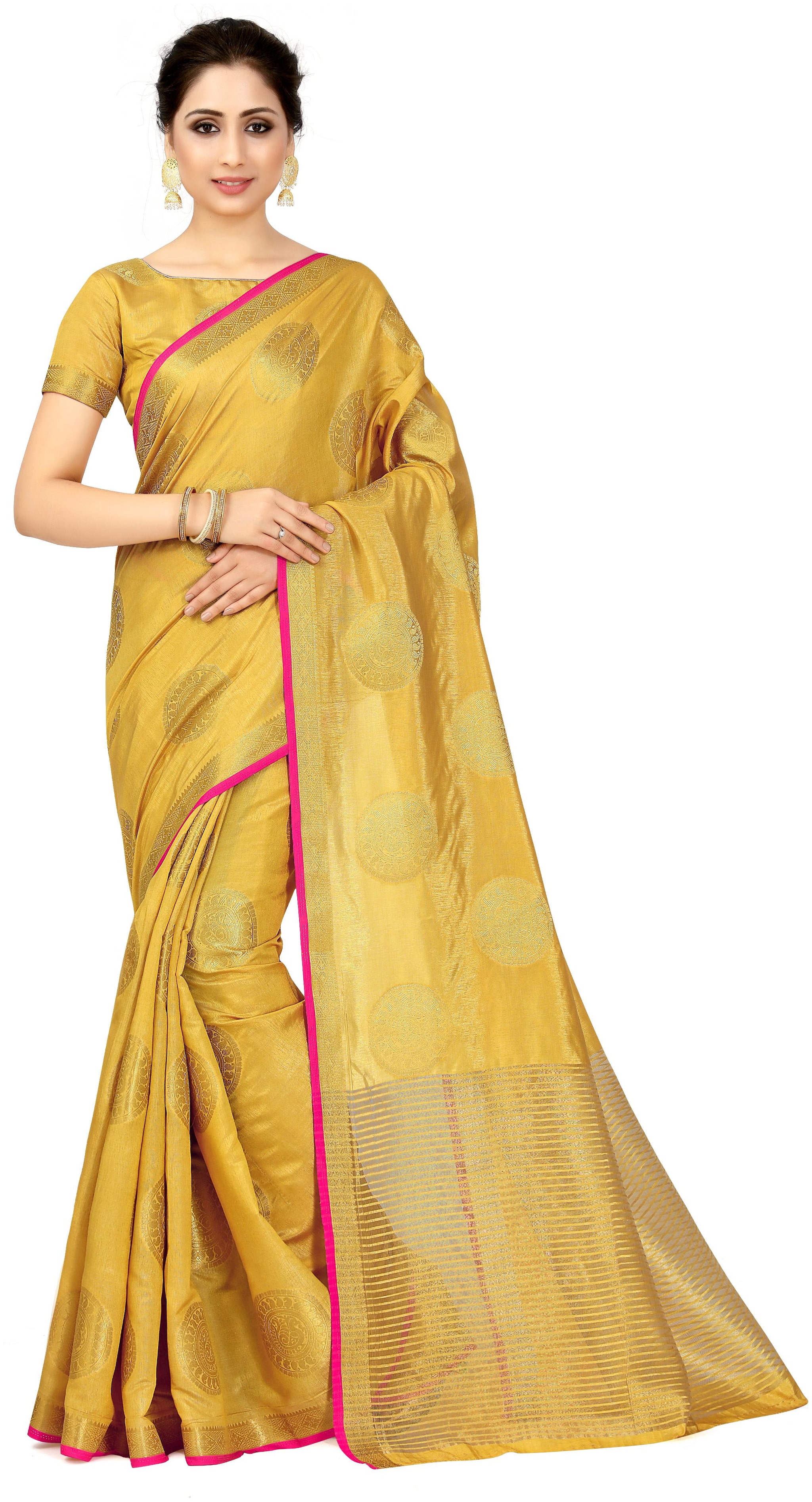 

Mimosa Silk Work Universal Saree With Blouse Yellow