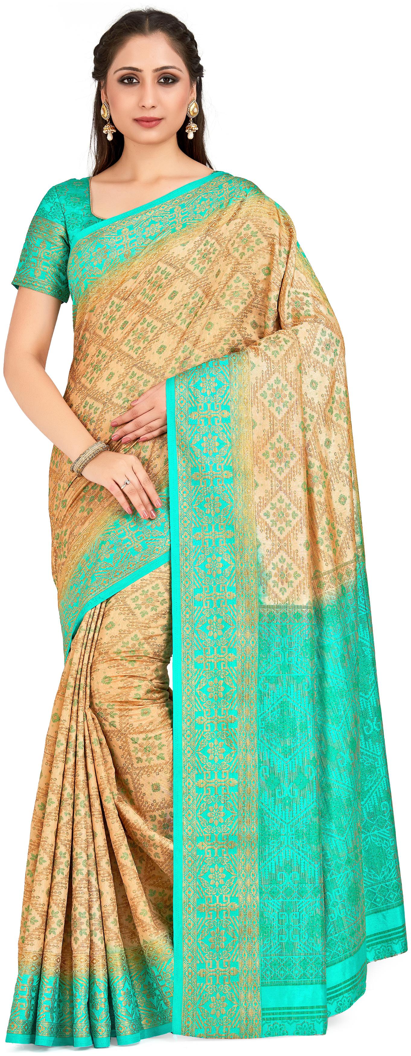 

Mimosa Beige Woven Patola Regular Saree With Blouse With blouse