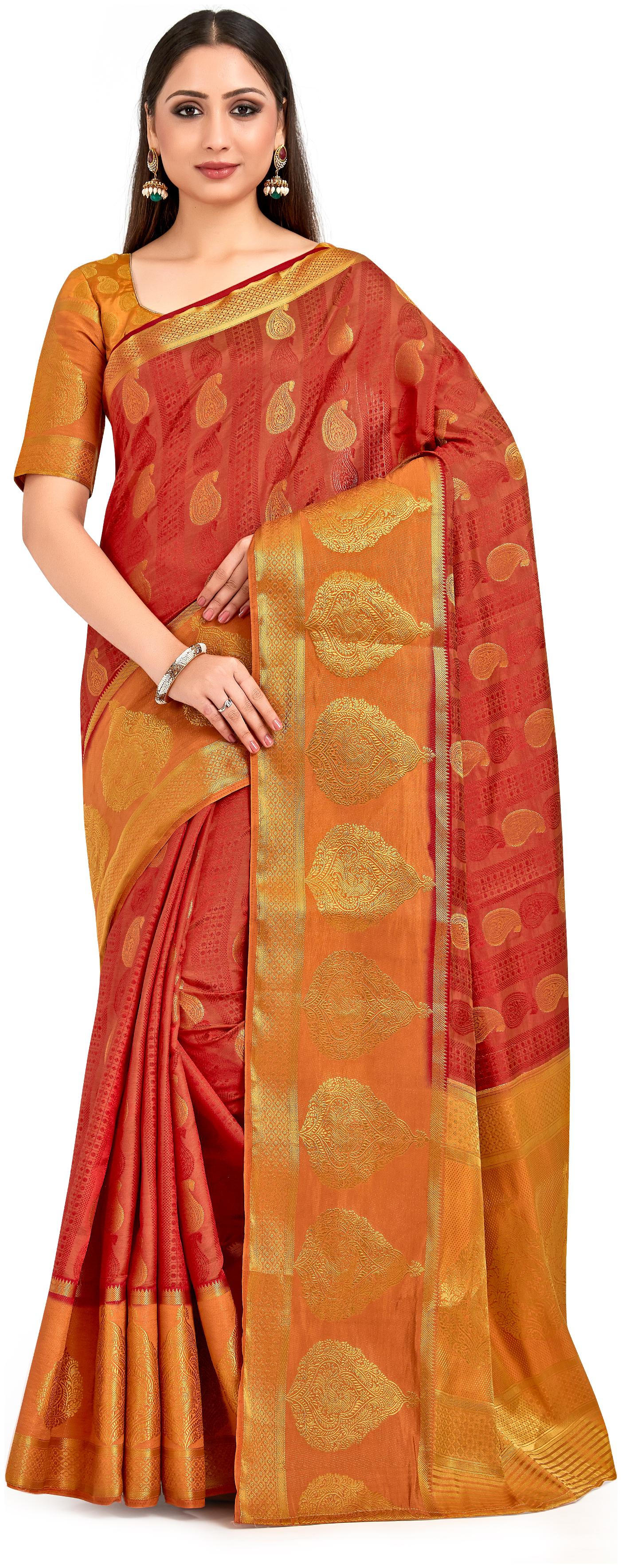

Mimosa Silk Wedding Universal Saree With Blouse Maroon