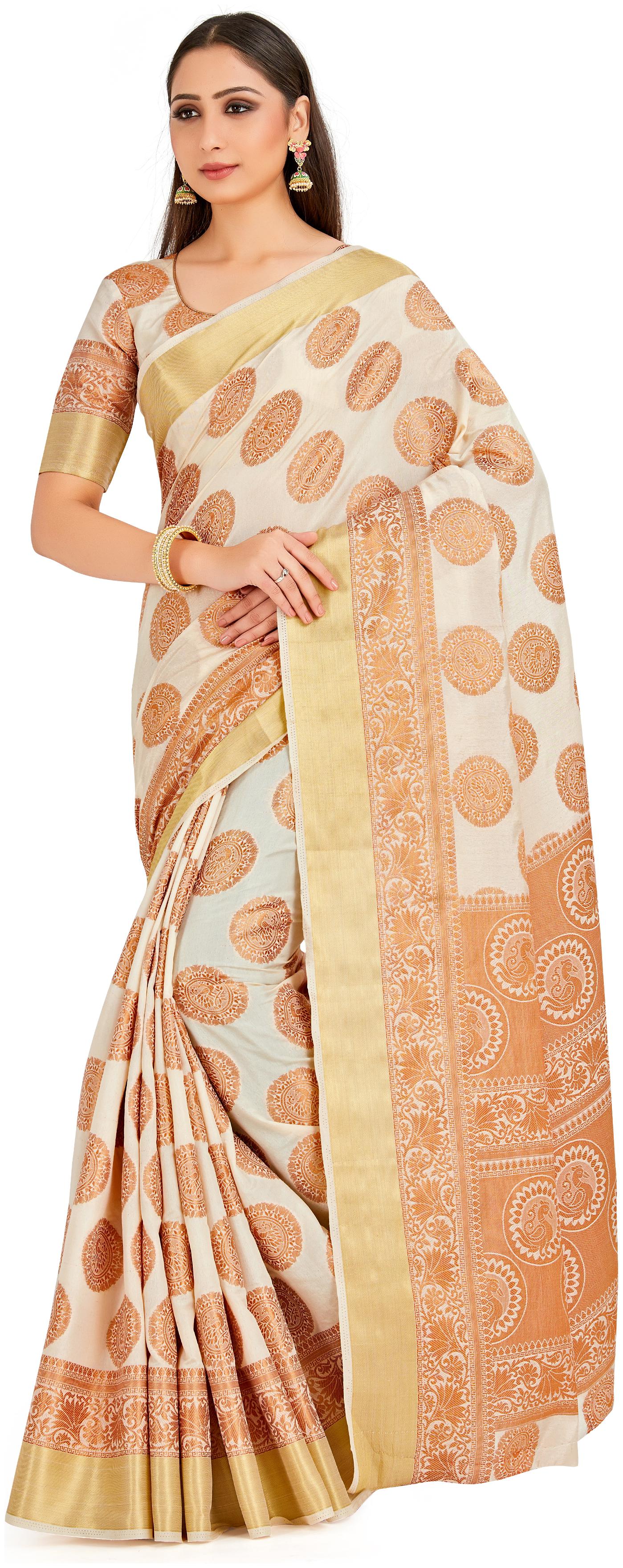 

Mimosa Silk Festive Universal Saree Cream