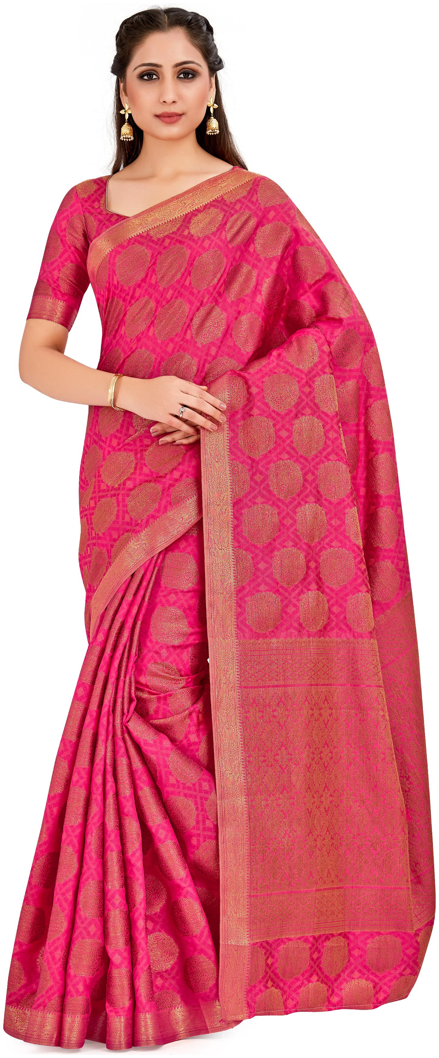 

Mimosa Silk Wedding Universal Saree With Blouse Pink