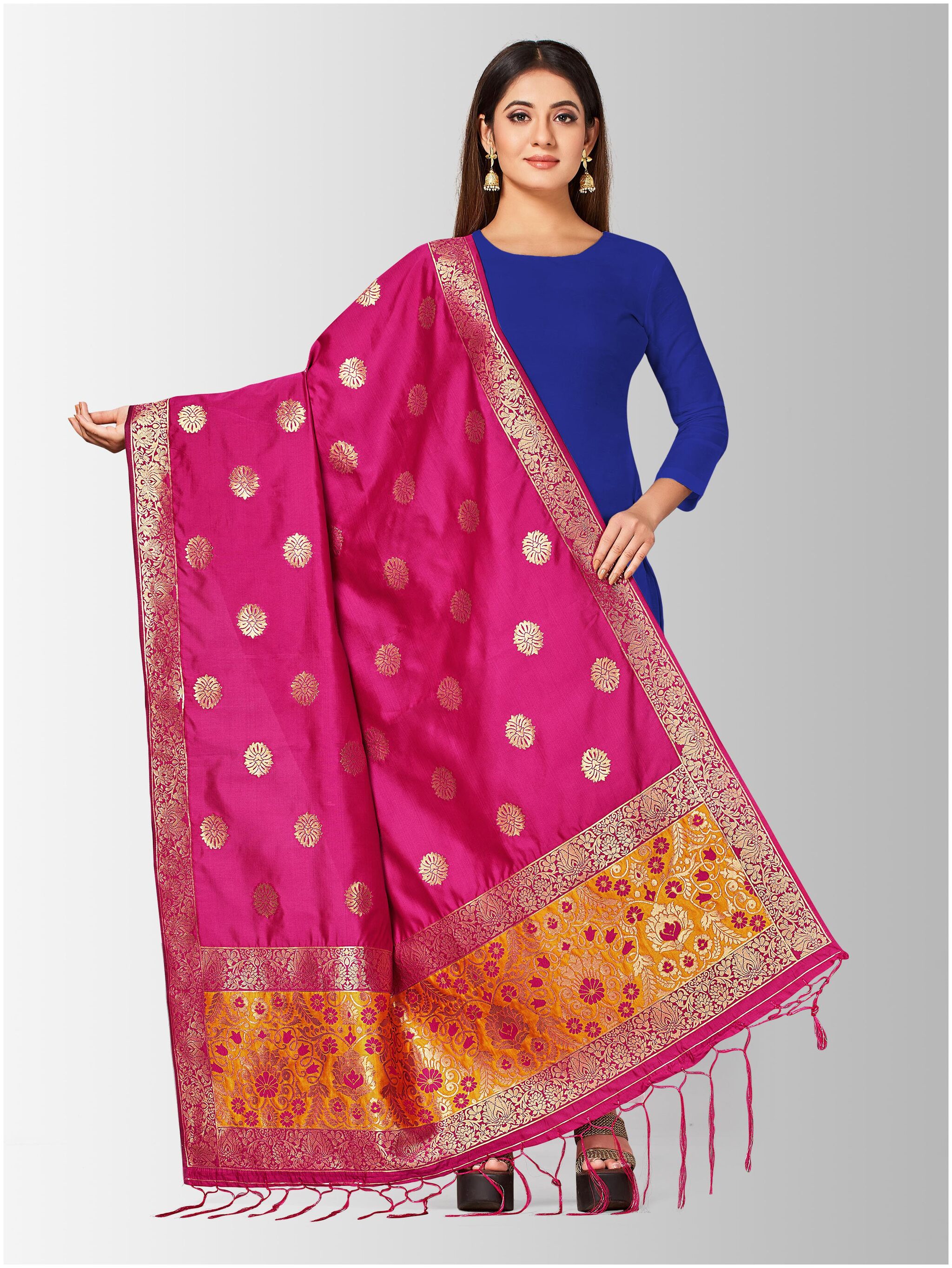 

Mimosa Silk Embellished Pink Dupatta For Women