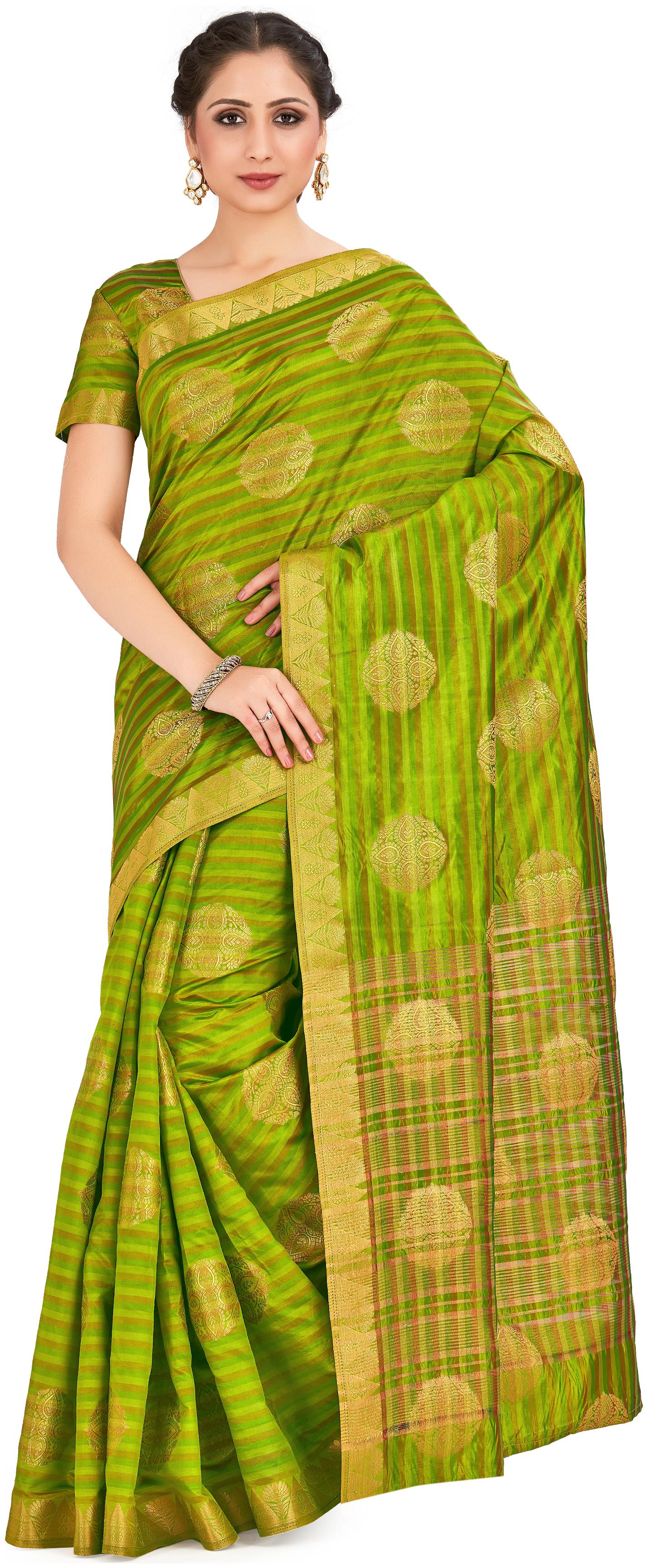 

Mimosa Silk Wedding Universal Saree With Blouse Green