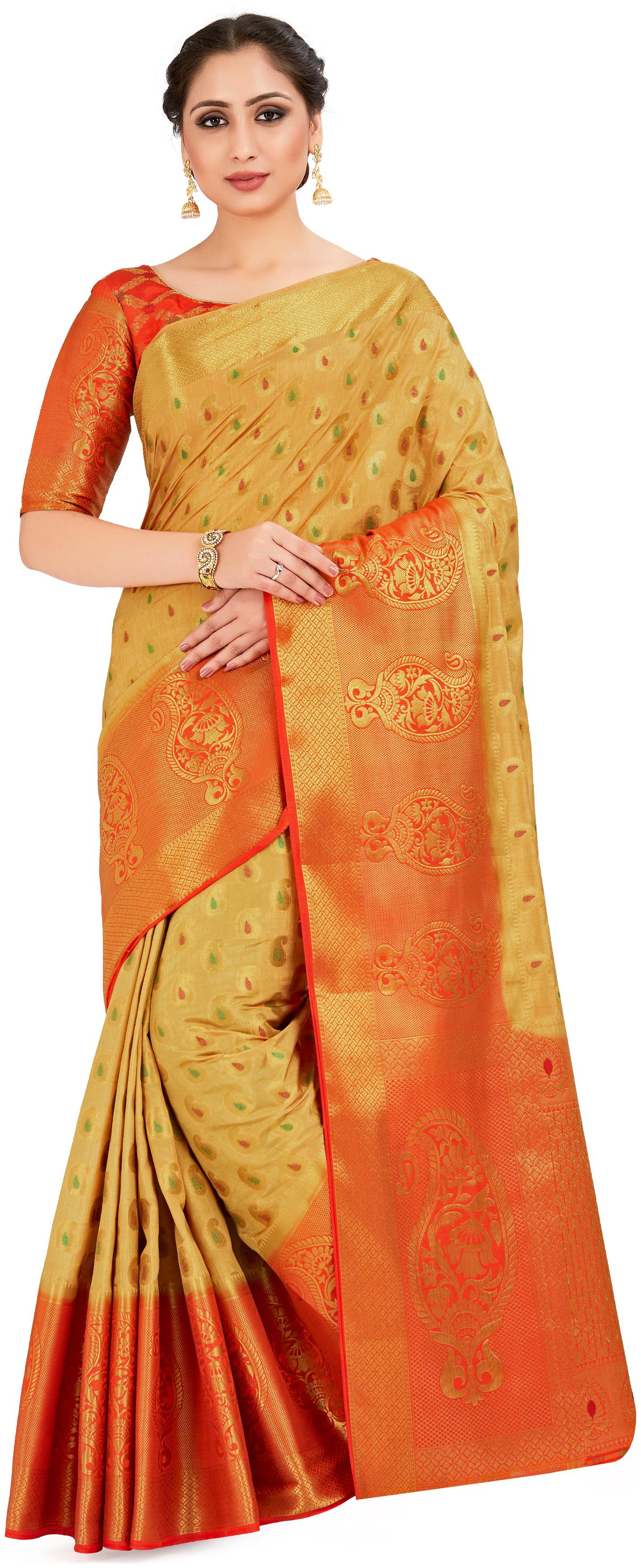 

Mimosa Silk Festive Universal Saree With Blouse Yellow