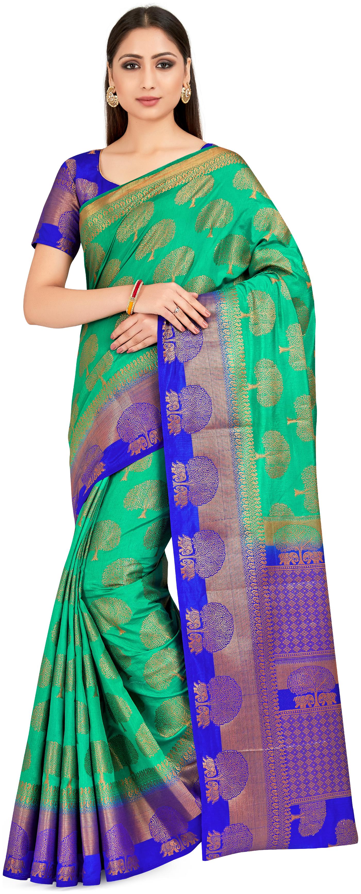 

Mimosa Silk Wedding Universal Saree With Blouse Green