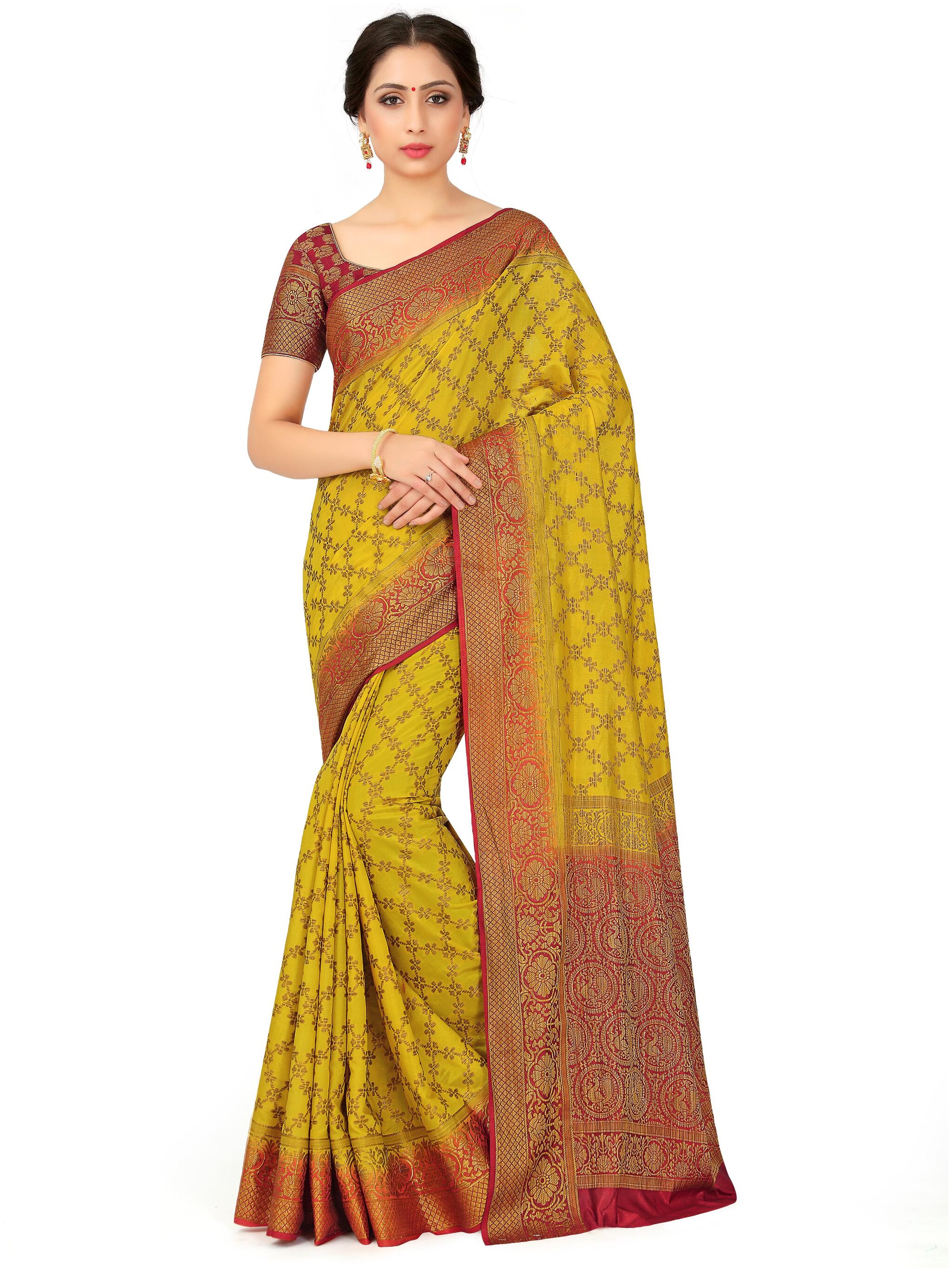 

Mimosa Yellow Woven Patola Regular Saree With Blouse With blouse