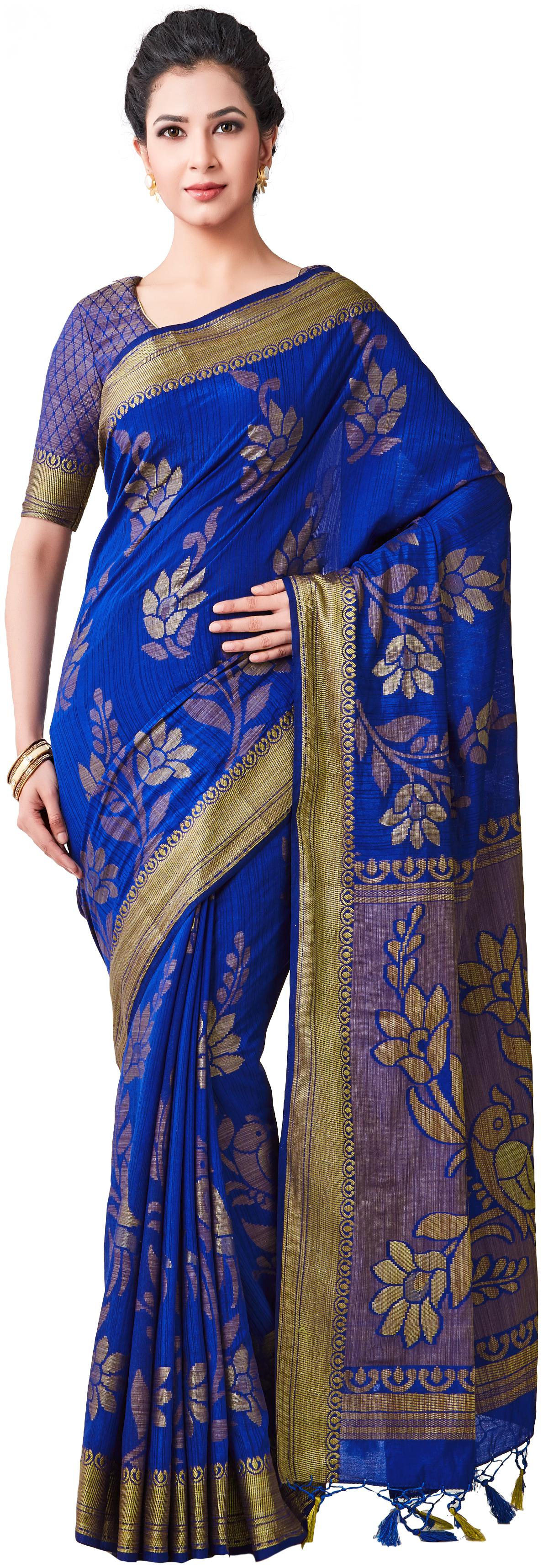 

MIMOSA Silk Kanchipuram Silk Zari Work Sarees Blue