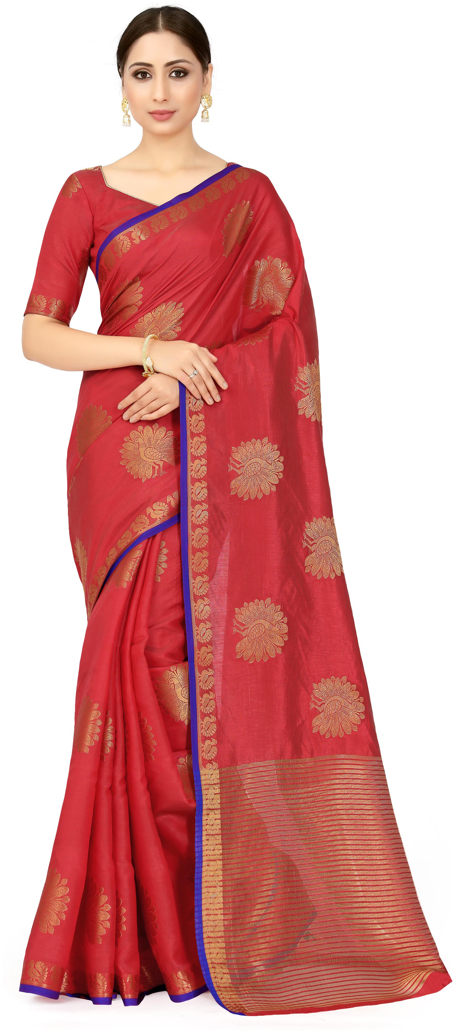 

Mimosa Silk Work Universal Saree With Blouse Red