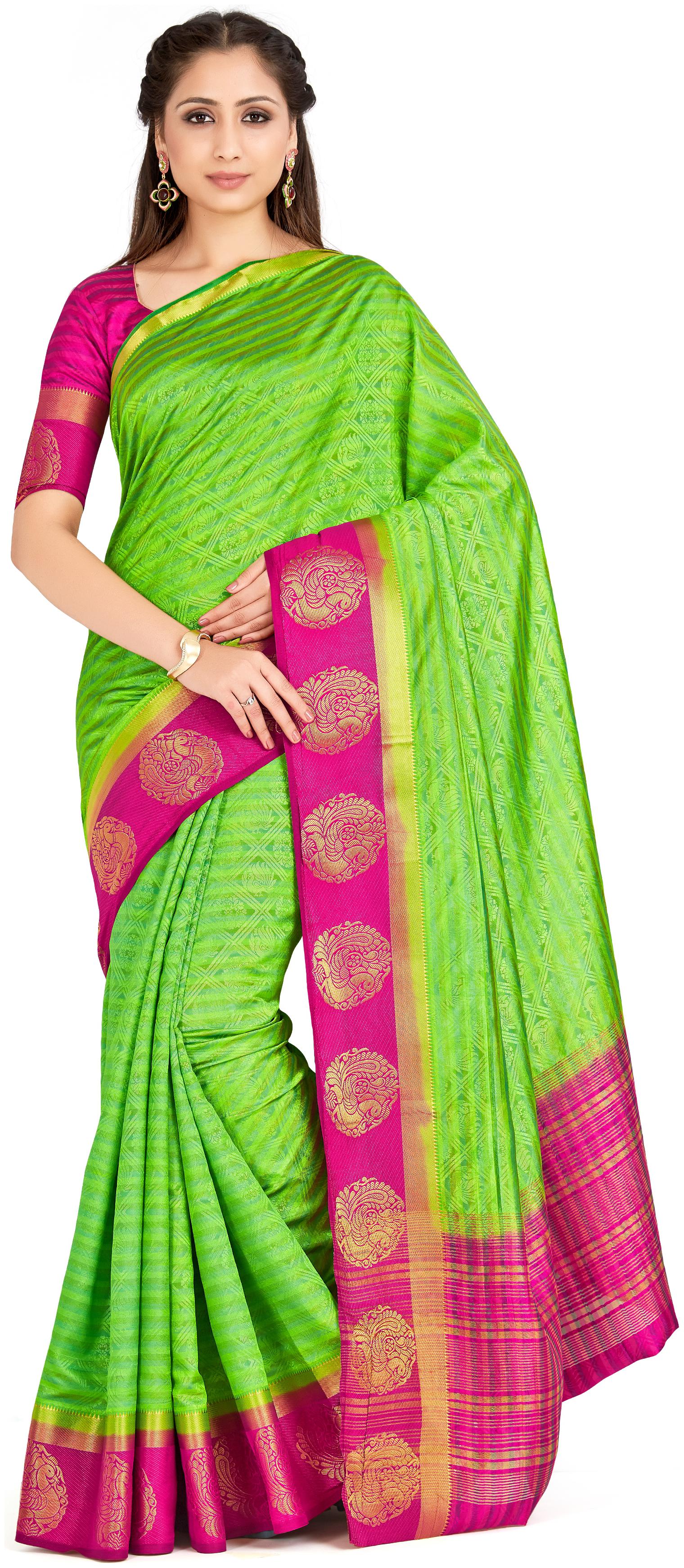 

Mimosa Women Silk Kanchipuram Silk Saree -Green