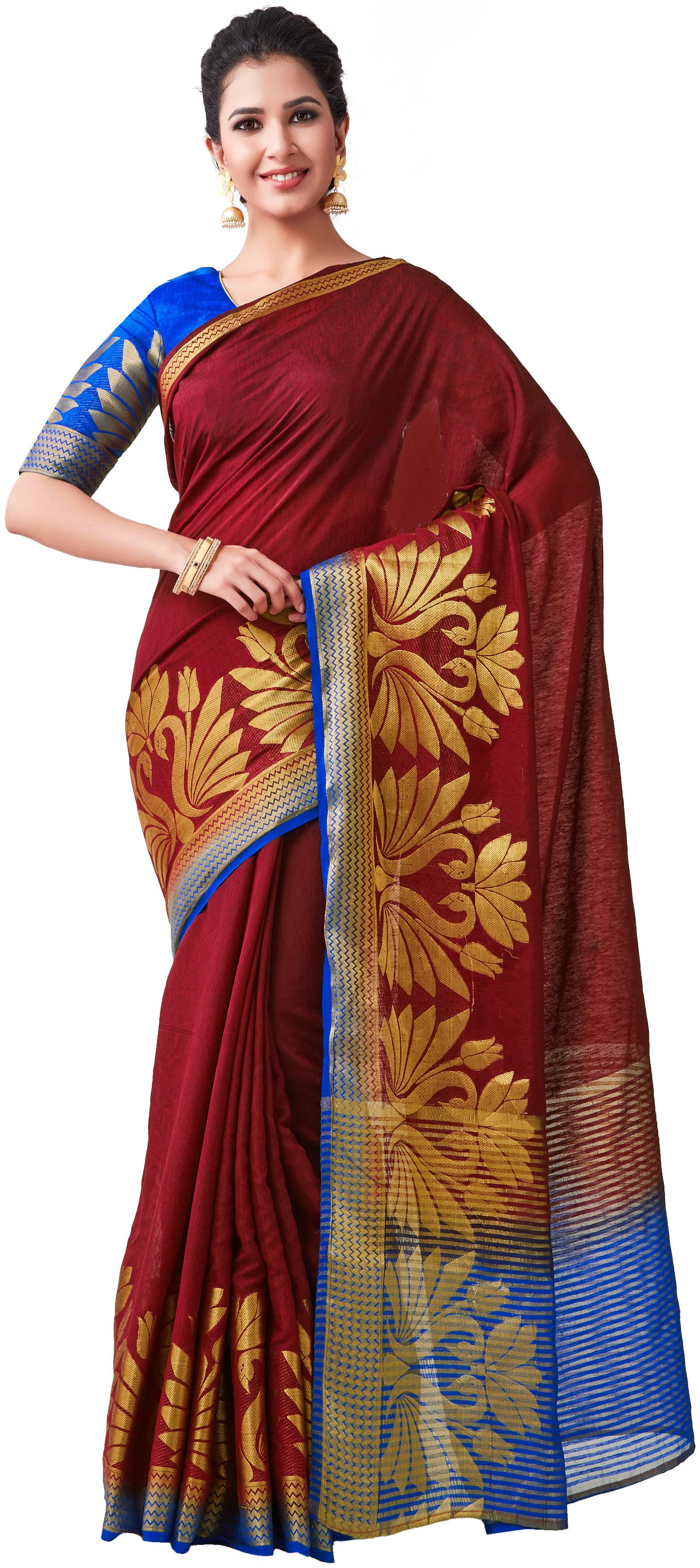

Mimosa WomenLinen Kanchipuram Silk Maroon Saree With Blouse