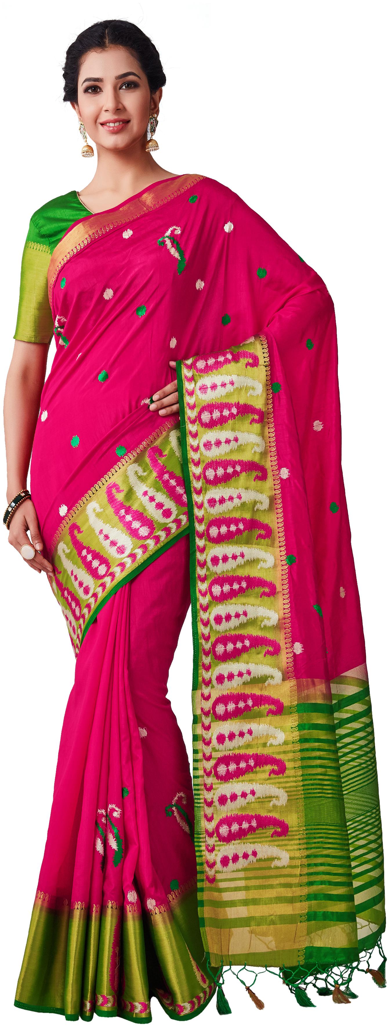 

Mimosa WomenSilk Kanchipuram Silk Pink Saree With Blouse