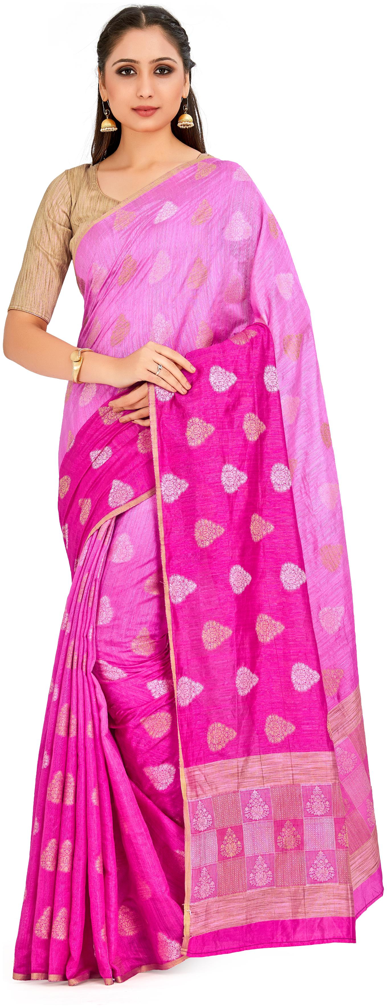 

Mimosa Women Linen Banarasi Saree -Pink