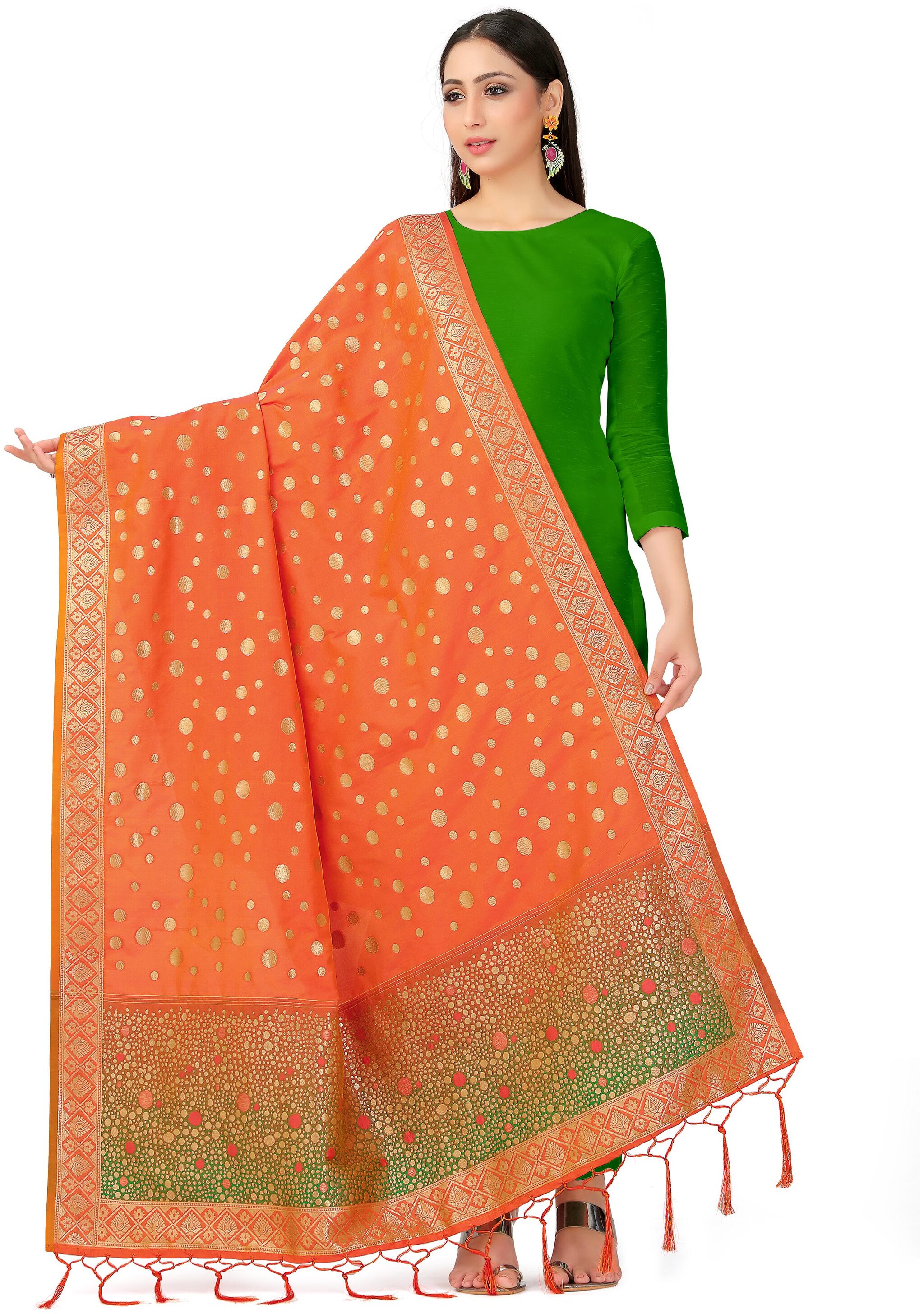 

Mimosa Women Silk Polka Dots Orange Dupatta