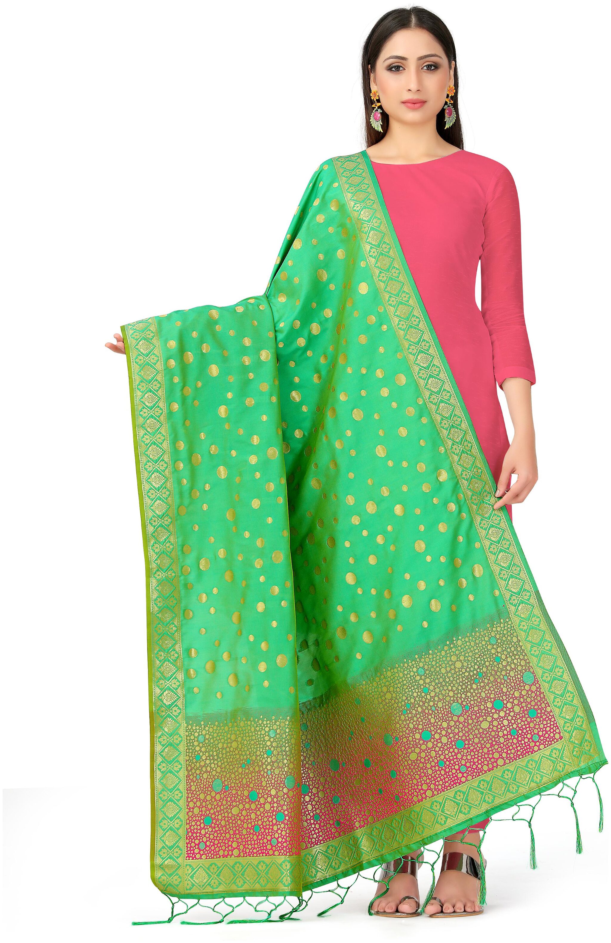 

Mimosa Women Silk Polka Dots Green Dupatta