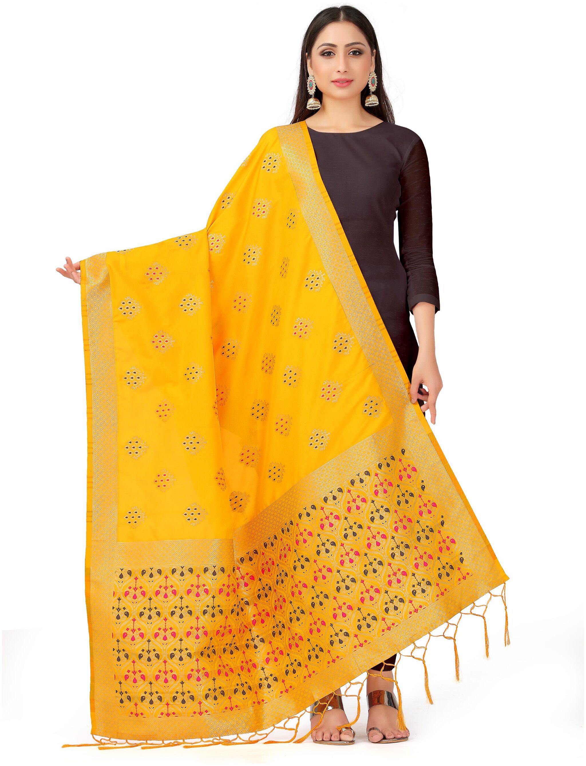 

Mimosa Women Silk Printed Mustard Dupatta