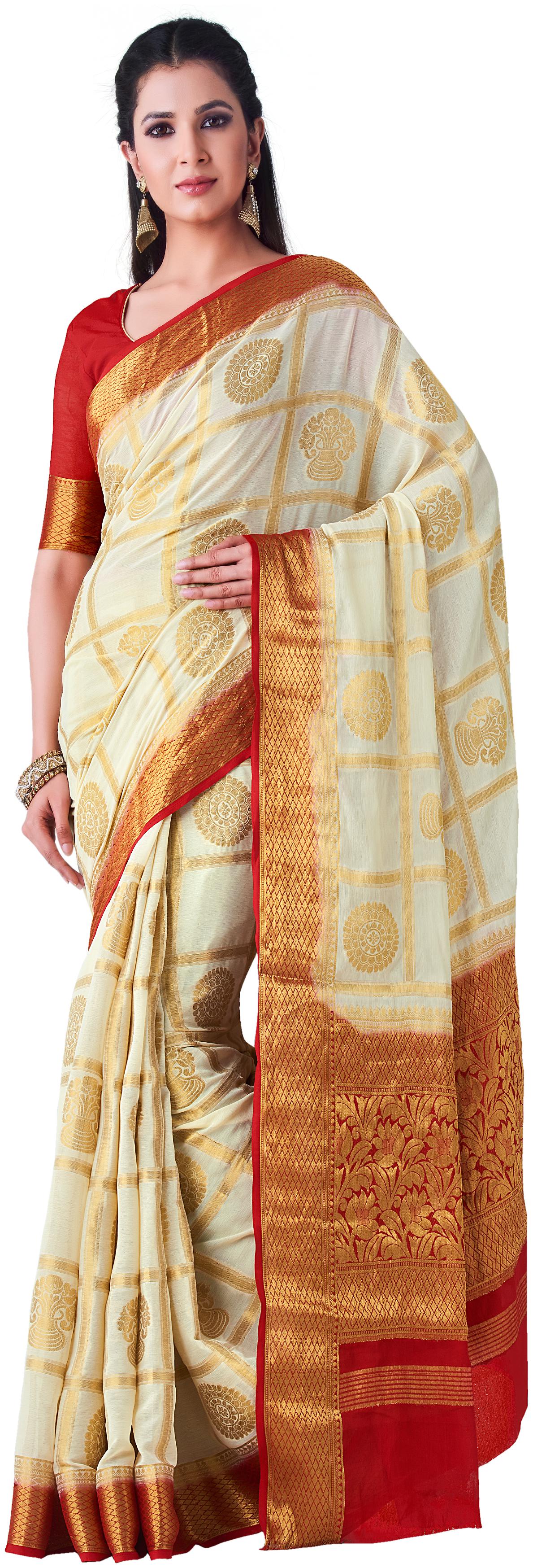 

Mimosa WomenChiffon Patola Beige Saree With Blouse