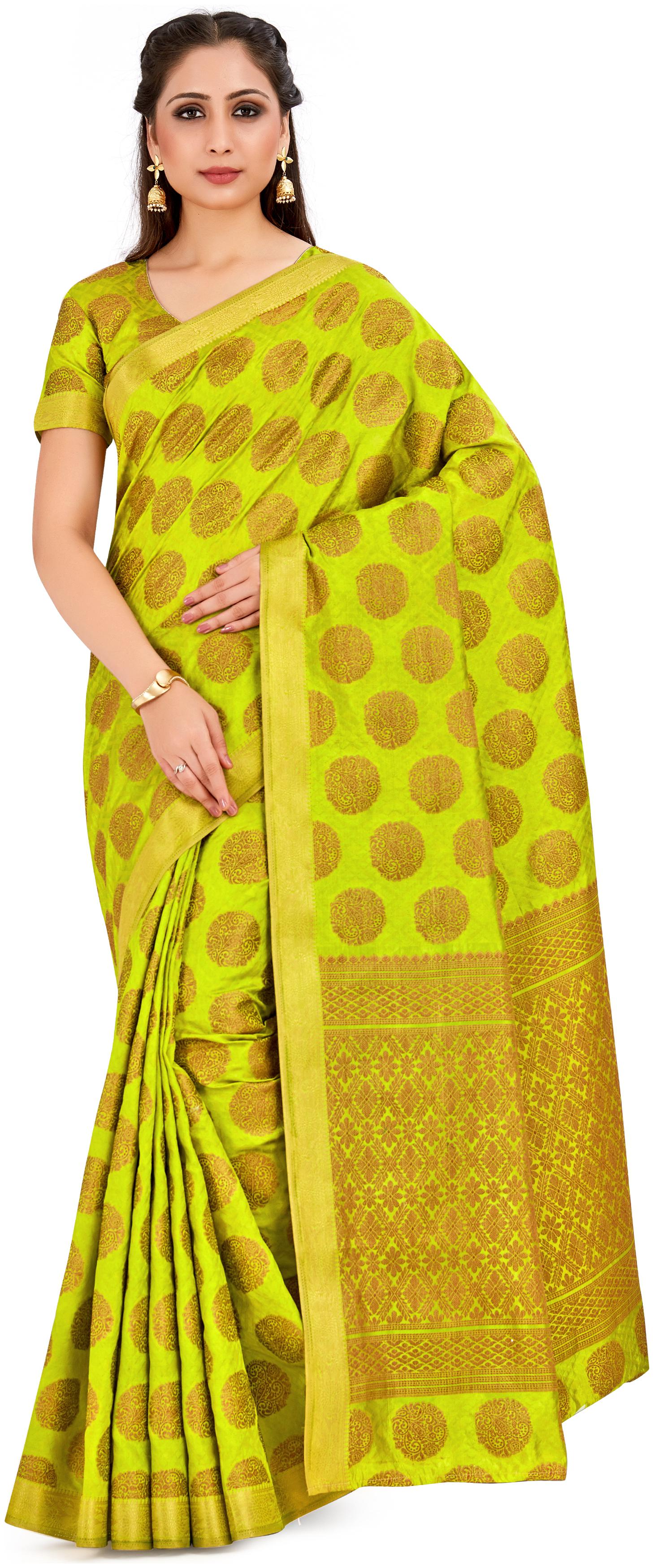 

Mimosa Women Silk Kanchipuram Silk Saree -Green