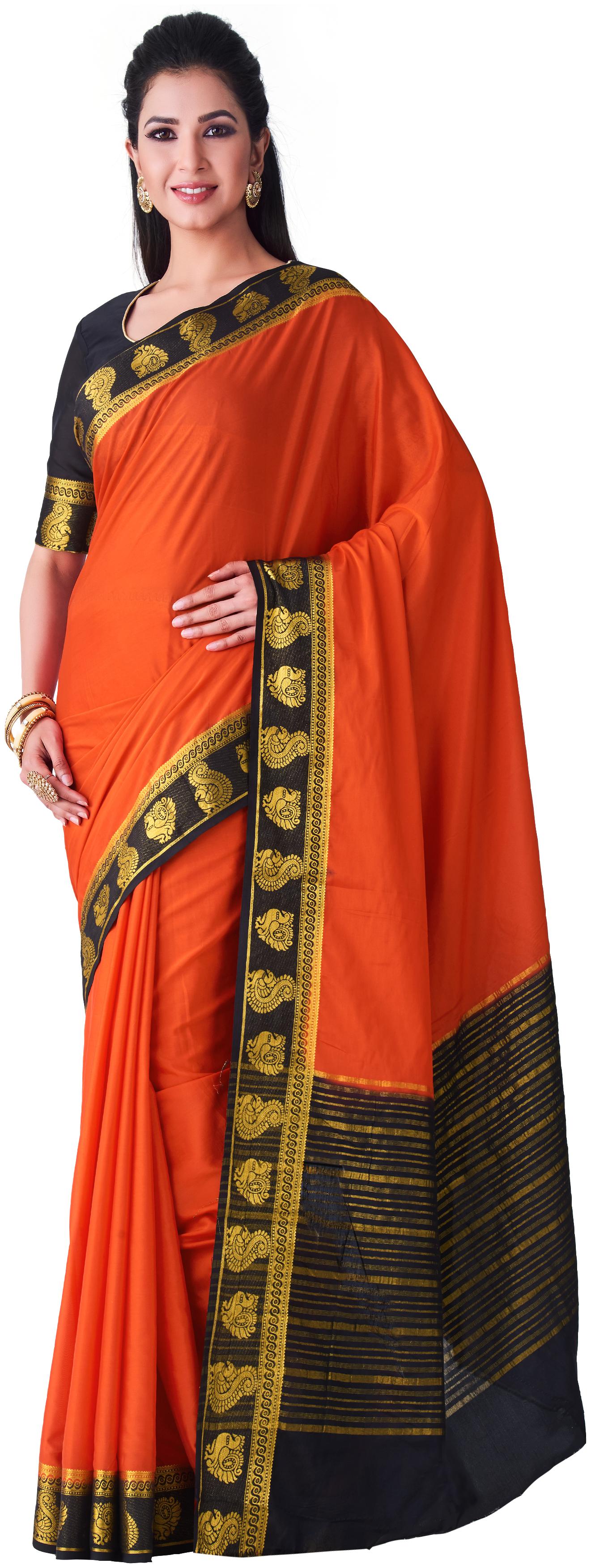 

Mimosa WomenCrepe Kanchipuram Silk Orange Saree With Blouse