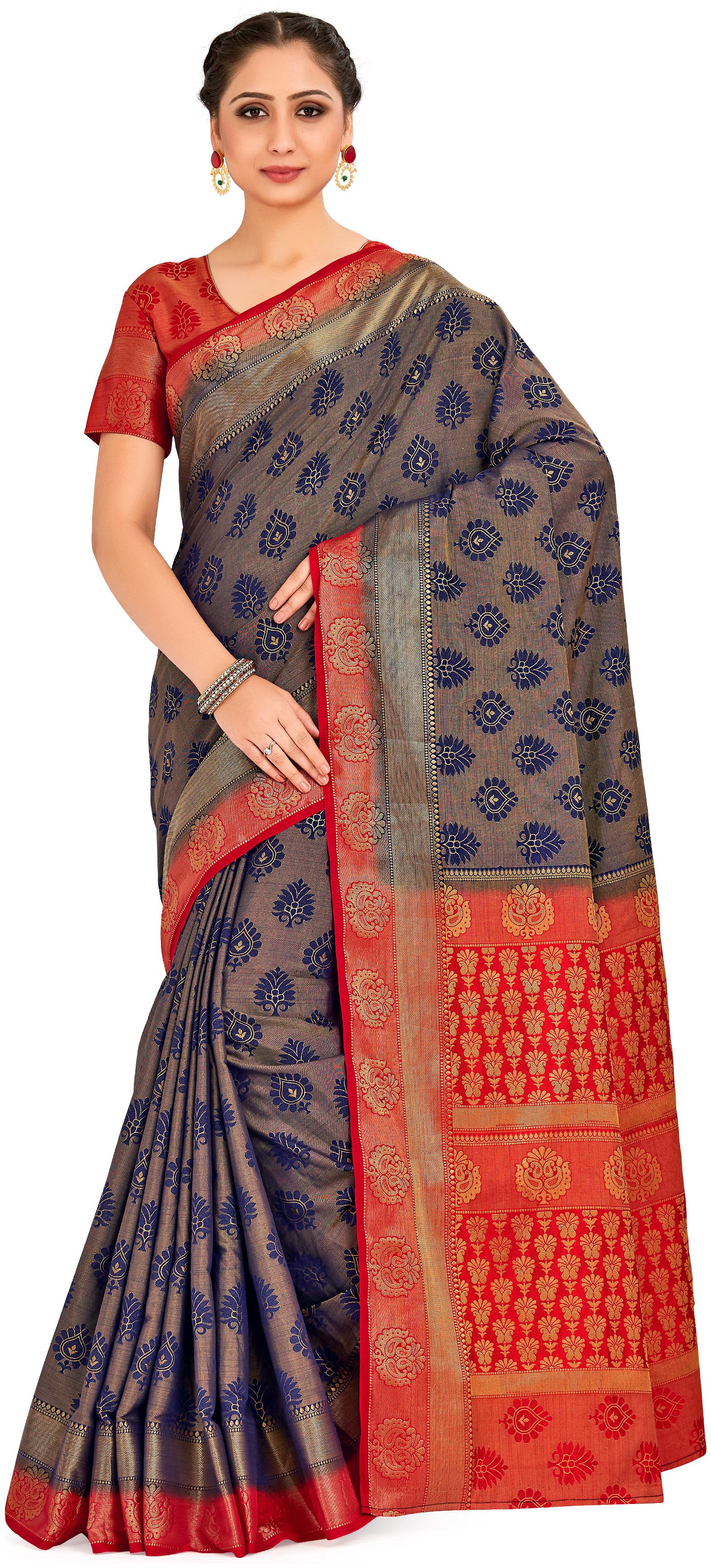 

Mimosa Women Silk Kanchipuram Silk Saree -Blue
