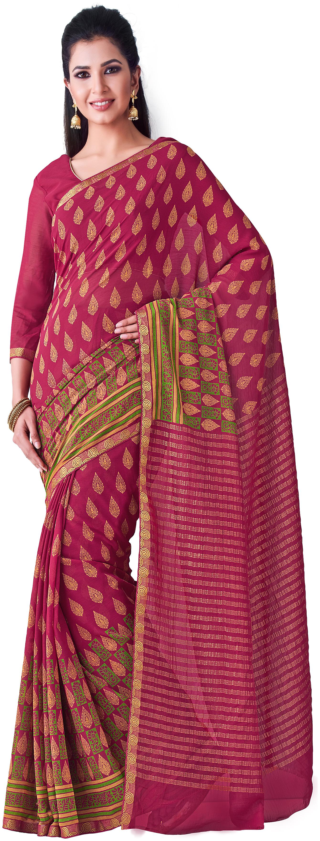 

Mimosa WomenChiffon Banarasi Pink Saree With Blouse