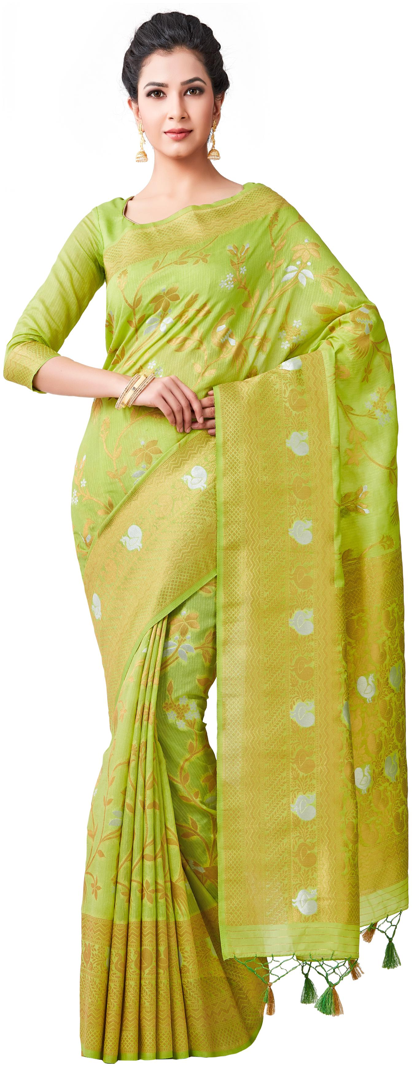 

Mimosa WomenSilk Kanchipuram Silk Green Saree With Blouse