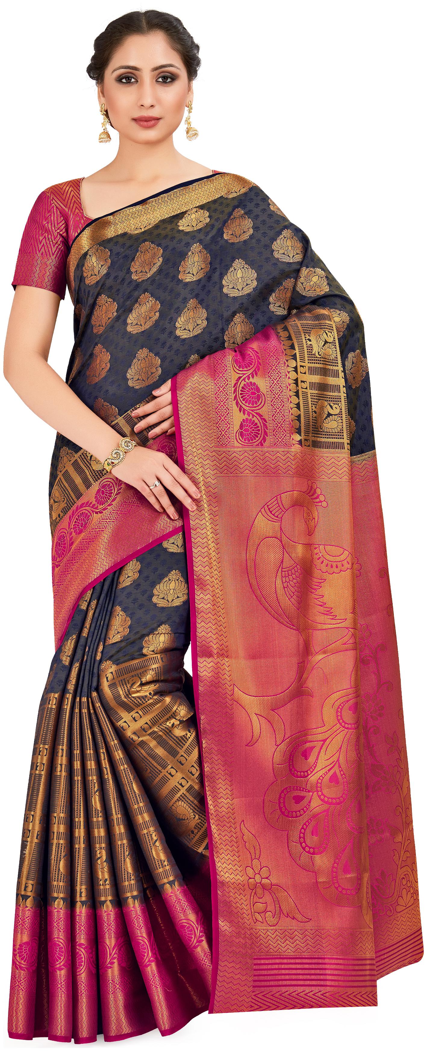 

Mimosa Women Silk Kanchipuram Silk Saree -Blue