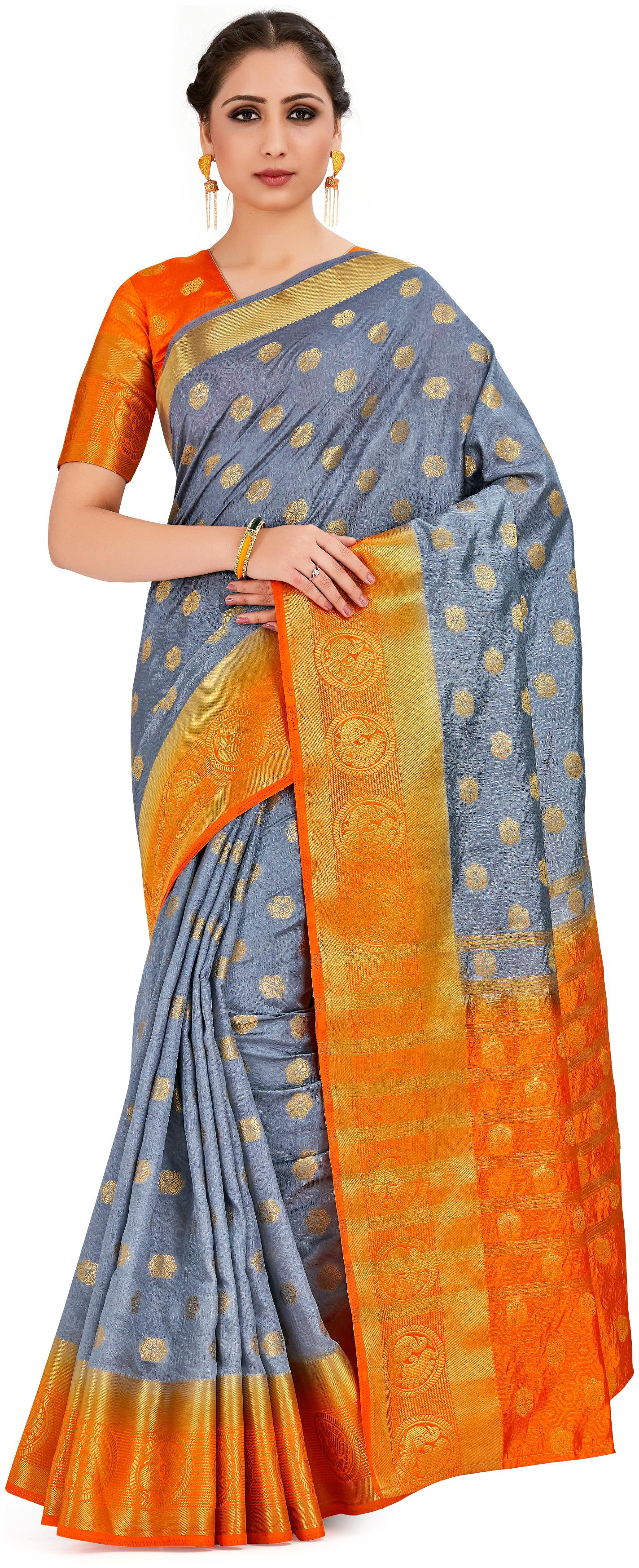 

Mimosa Women Silk Banarasi Saree -Blue