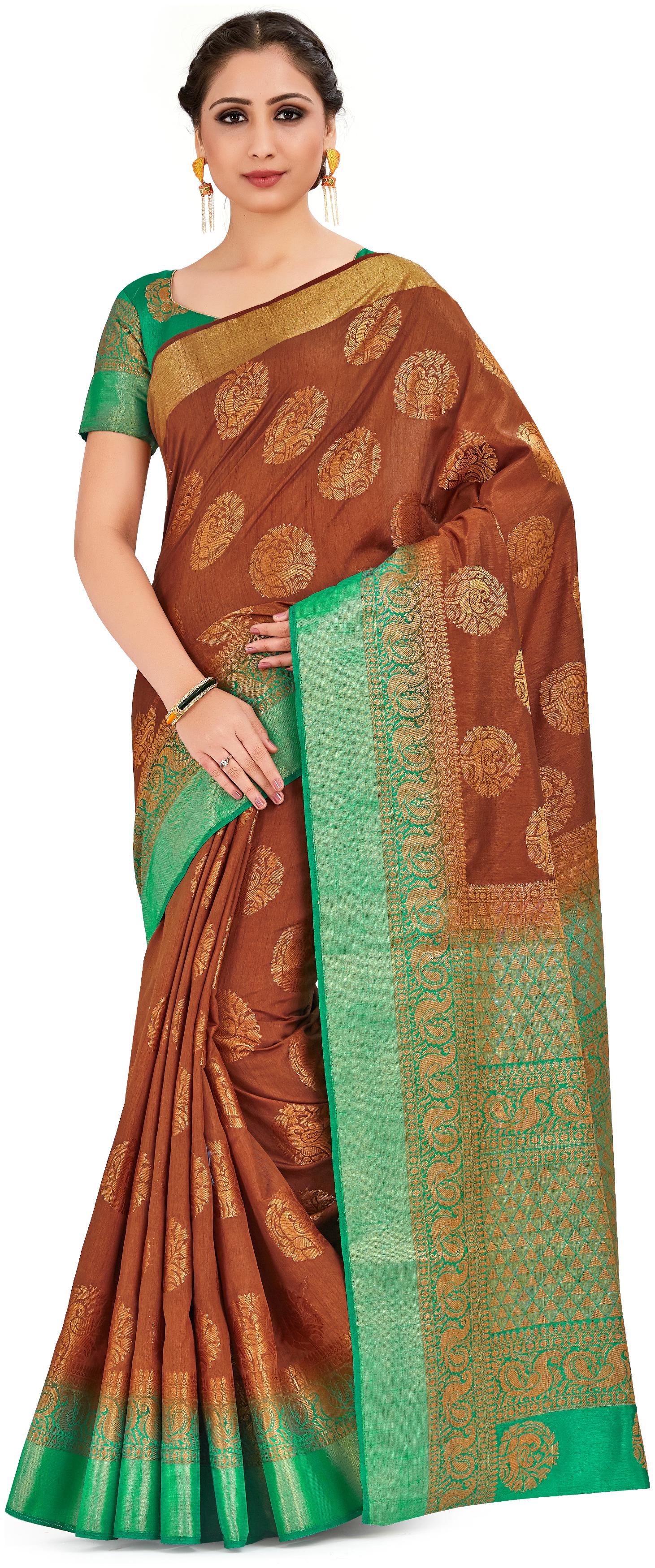 

Mimosa Women Silk Kanchipuram Silk Saree -Brown