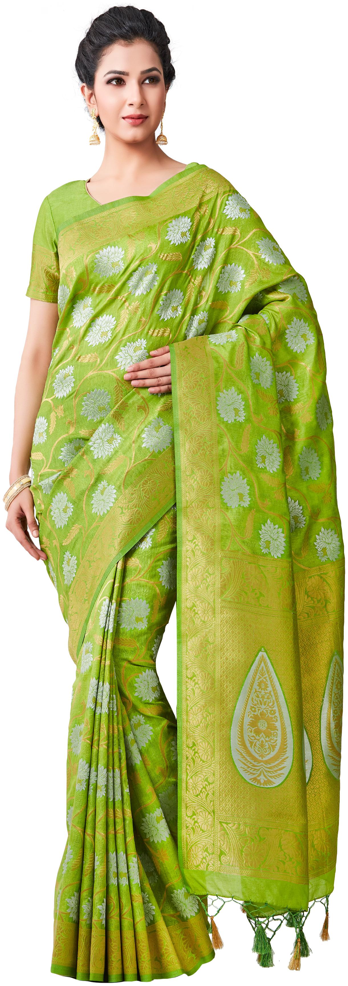 

Mimosa WomenSilk Kanchipuram Silk Green Saree With Blouse