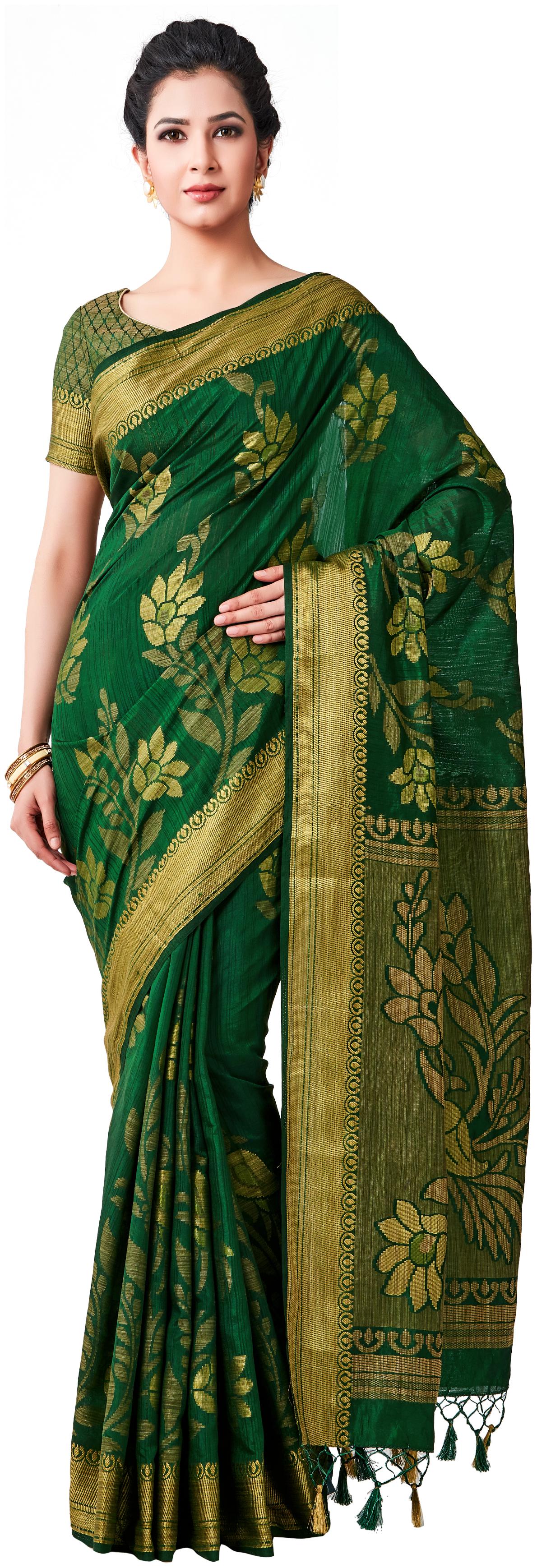 

Mimosa Green Woven Kanchipuram Silk Regular Saree With Blouse With blouse