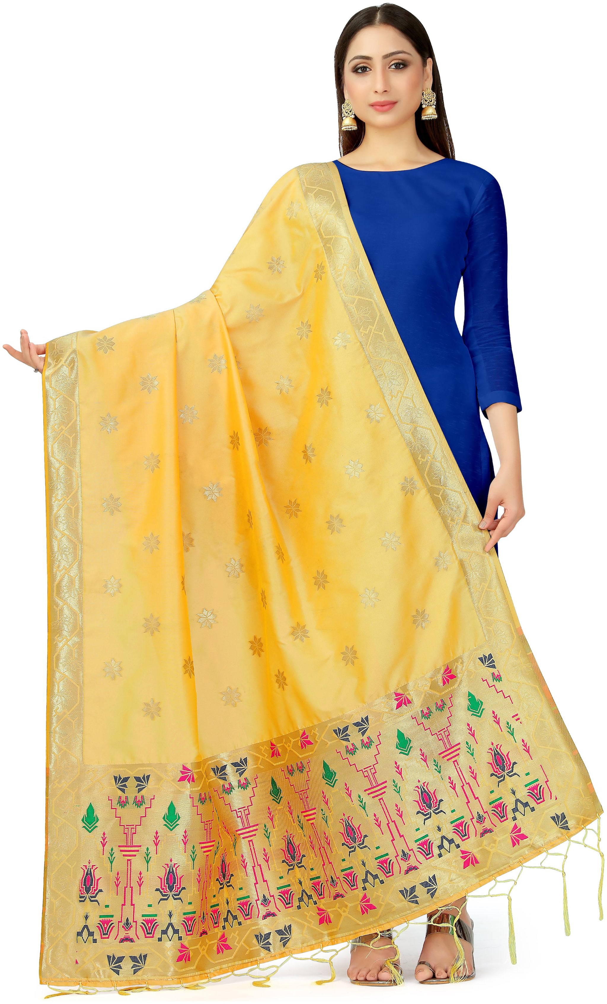 

Mimosa Women Silk Printed Yellow Dupatta