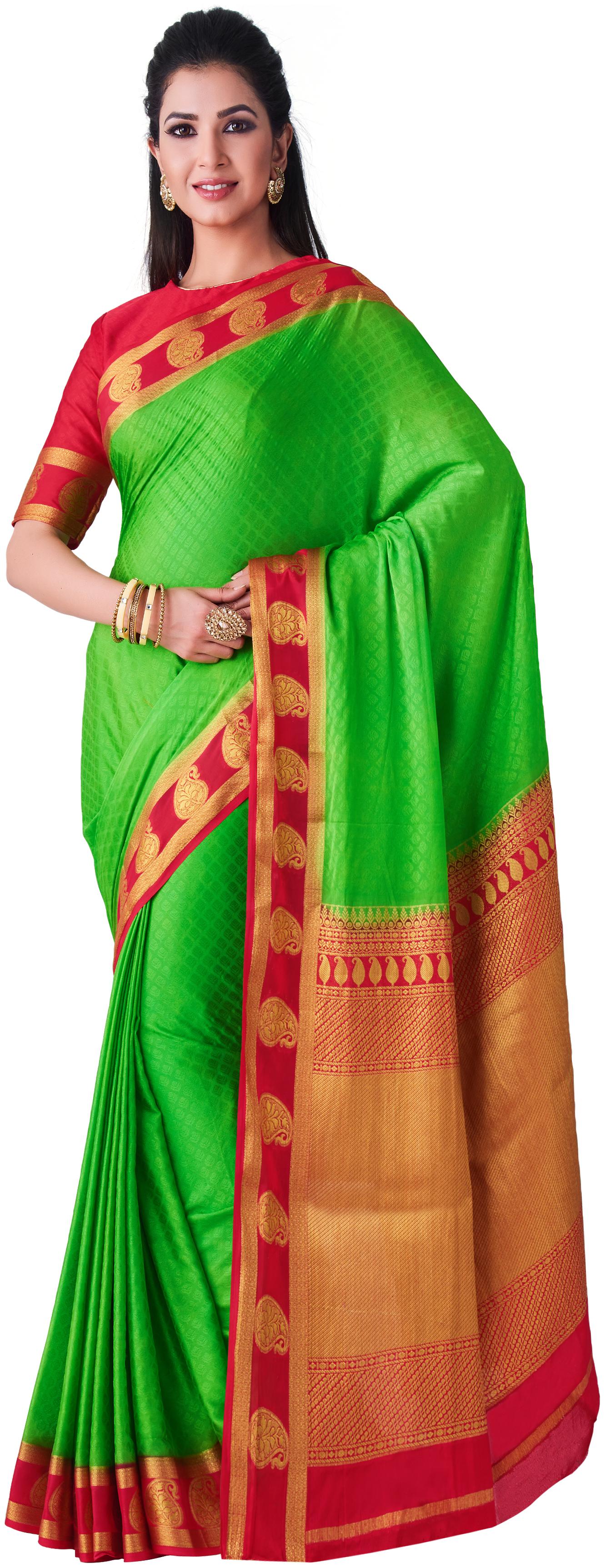 

Mimosa WomenCrepe Kanchipuram Silk Green Saree With Blouse