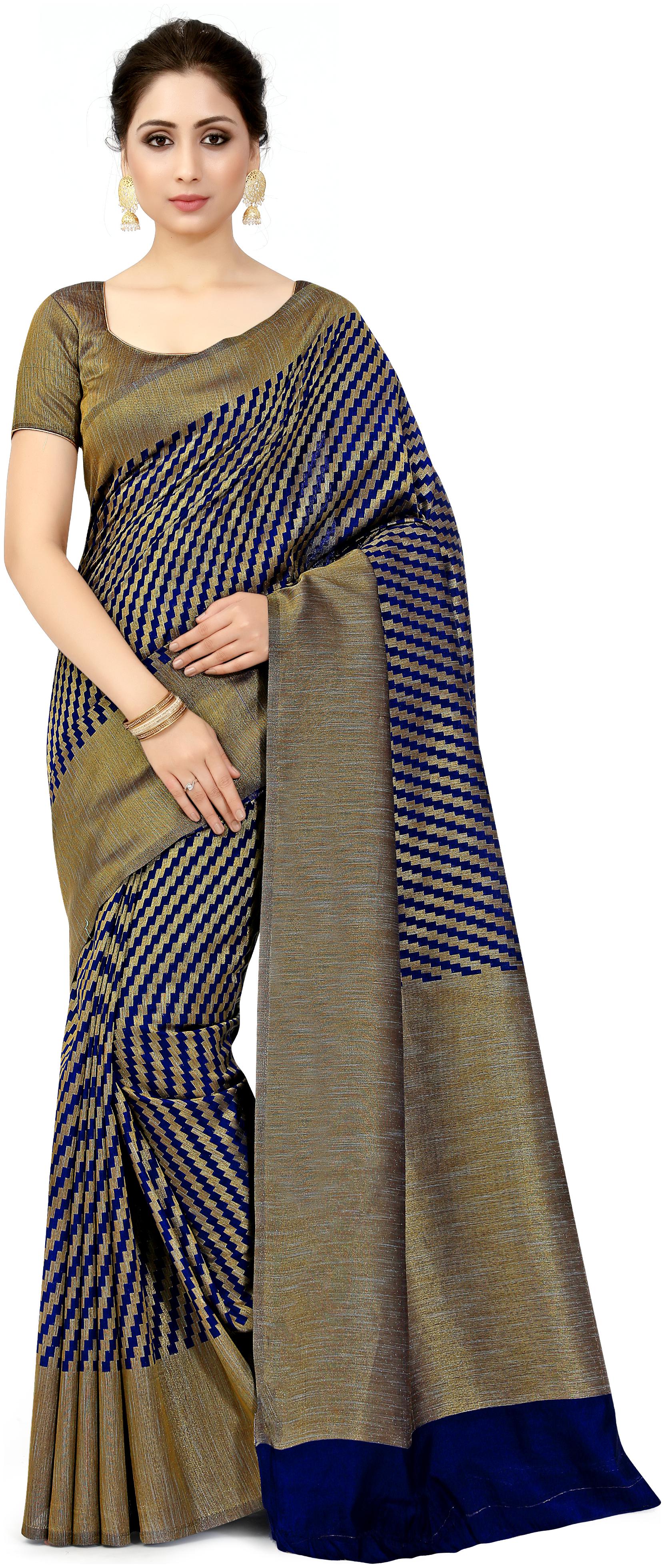 

Mimosa Blue Woven Patola Regular Saree With Blouse With blouse