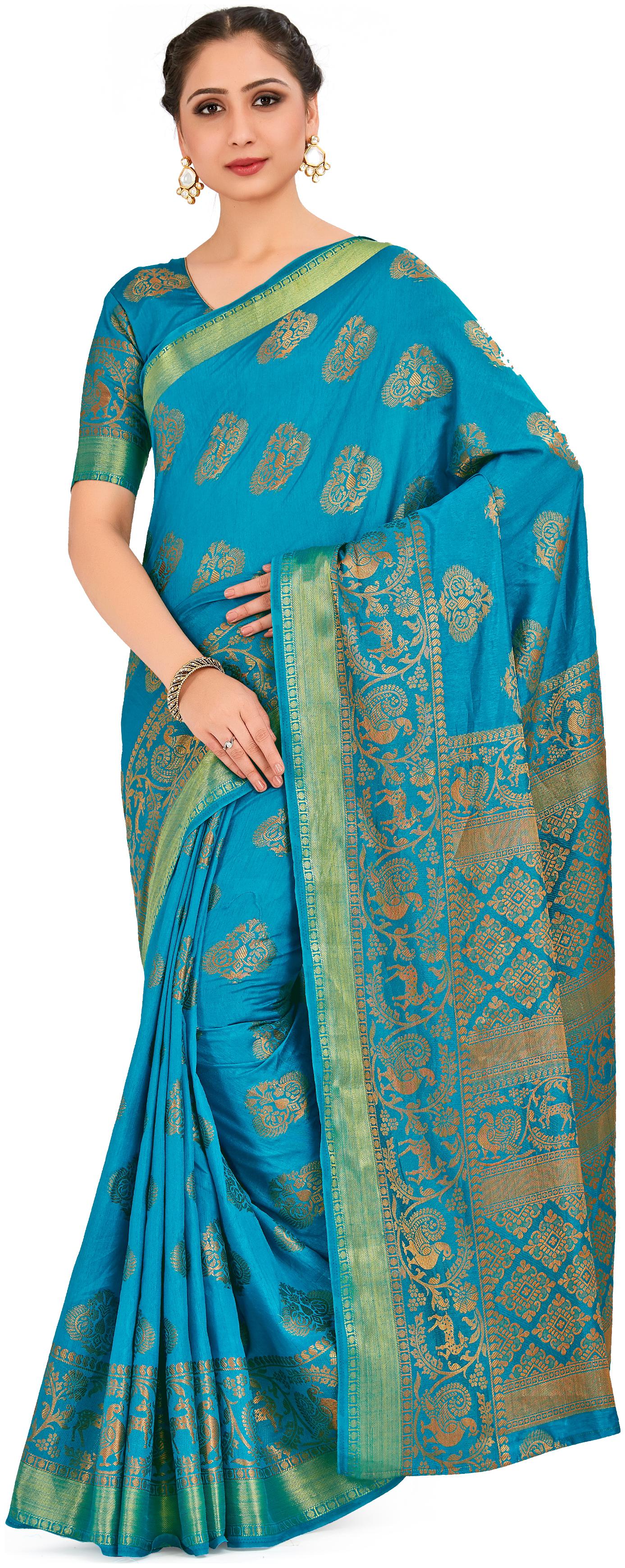 

Mimosa Women Silk Kanchipuram Silk Saree -Blue