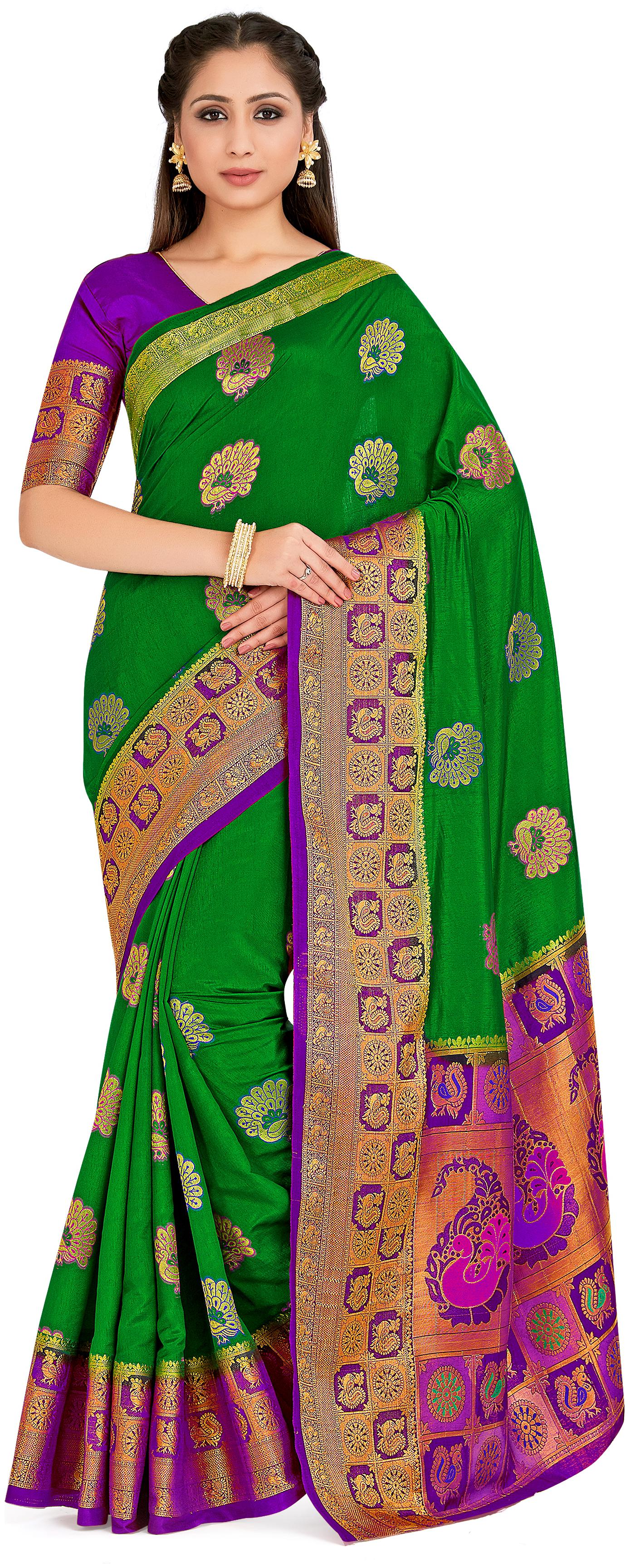 

Mimosa Women Silk Kanchipuram Silk Saree -Green