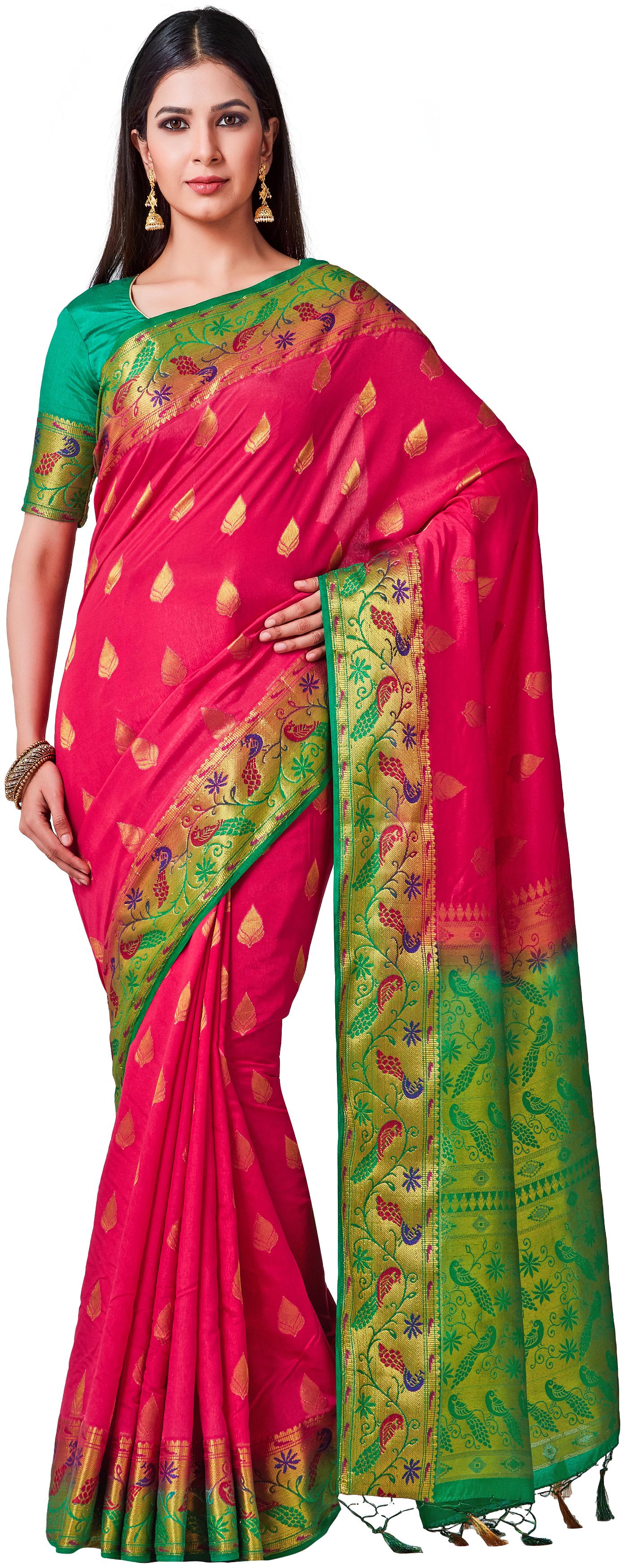 

Mimosa WomenSilk Kanchipuram Silk Pink Saree With Blouse