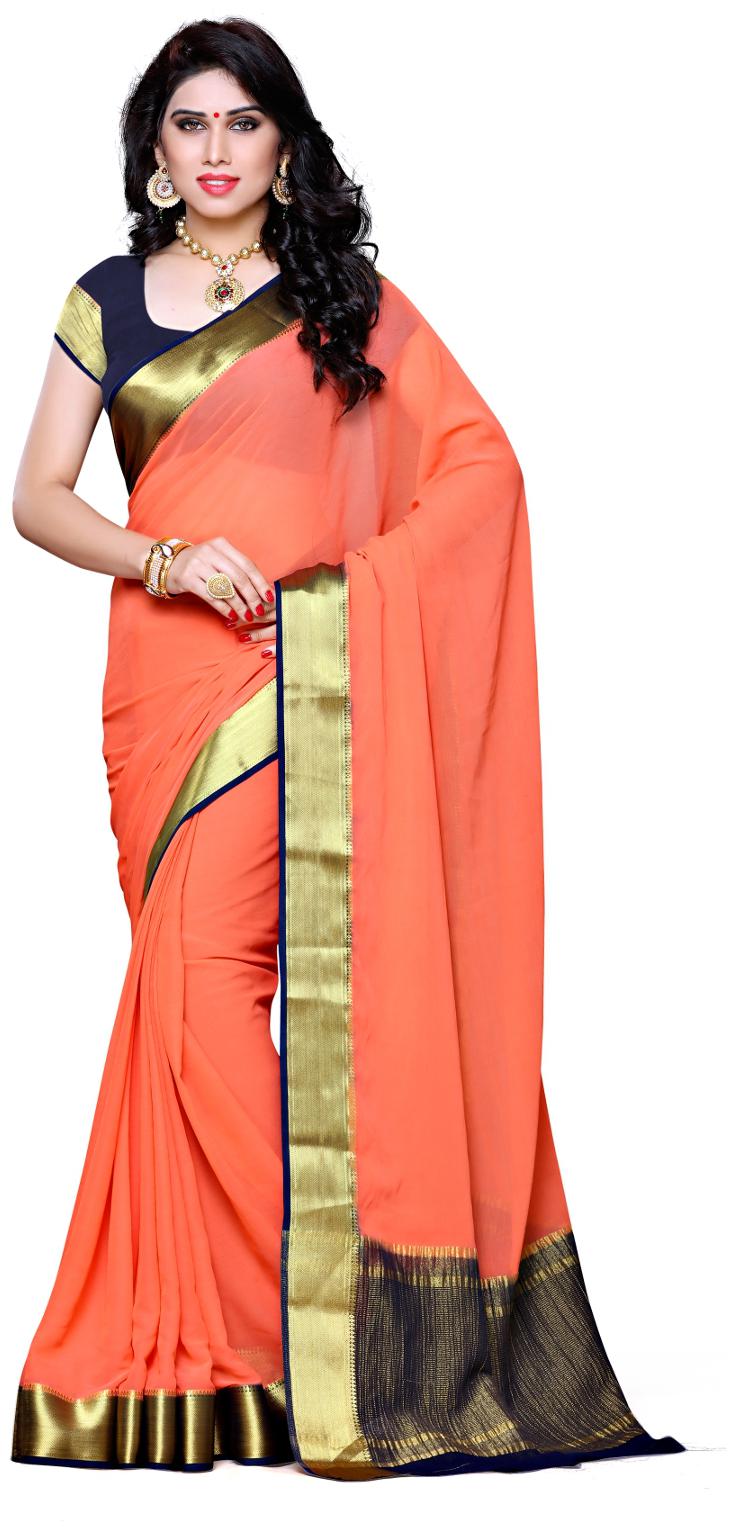 

Mimosa Peach Solid Universal Regular Saree With blouse