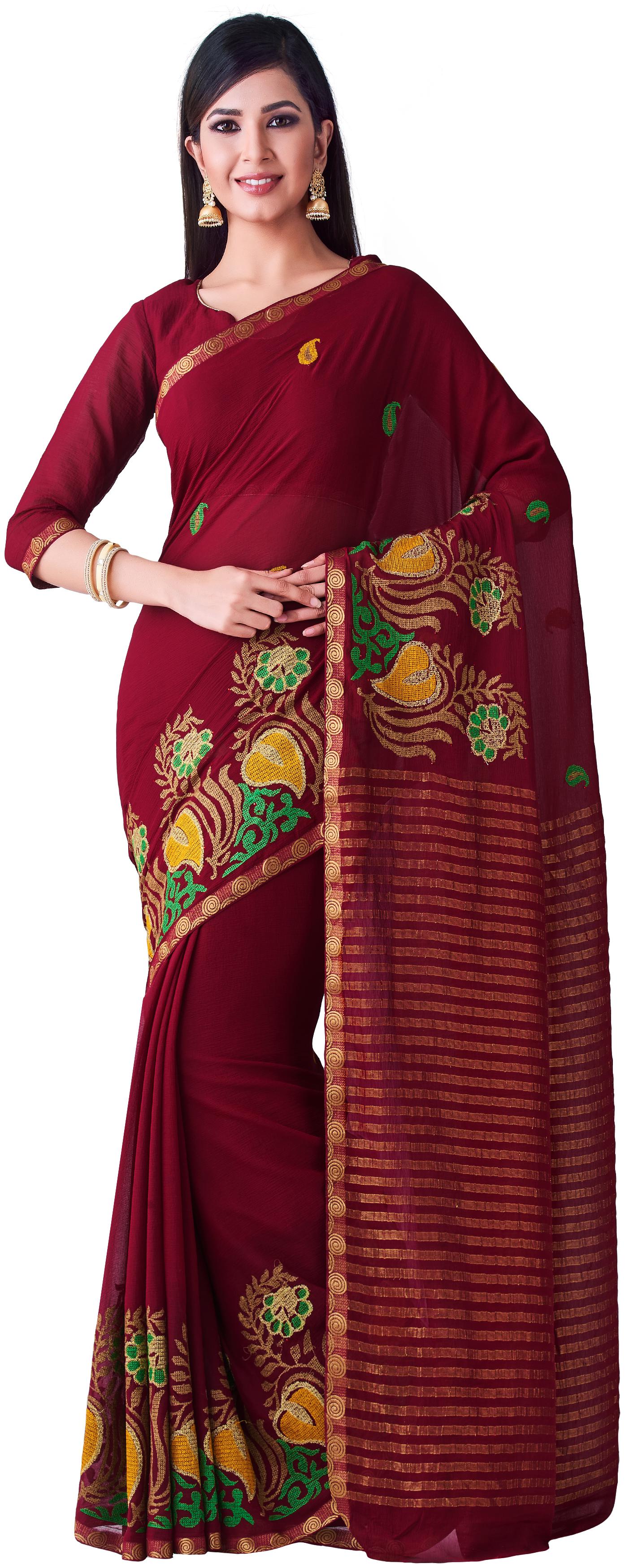 

Mimosa WomenChiffon Banarasi Maroon Saree With Blouse