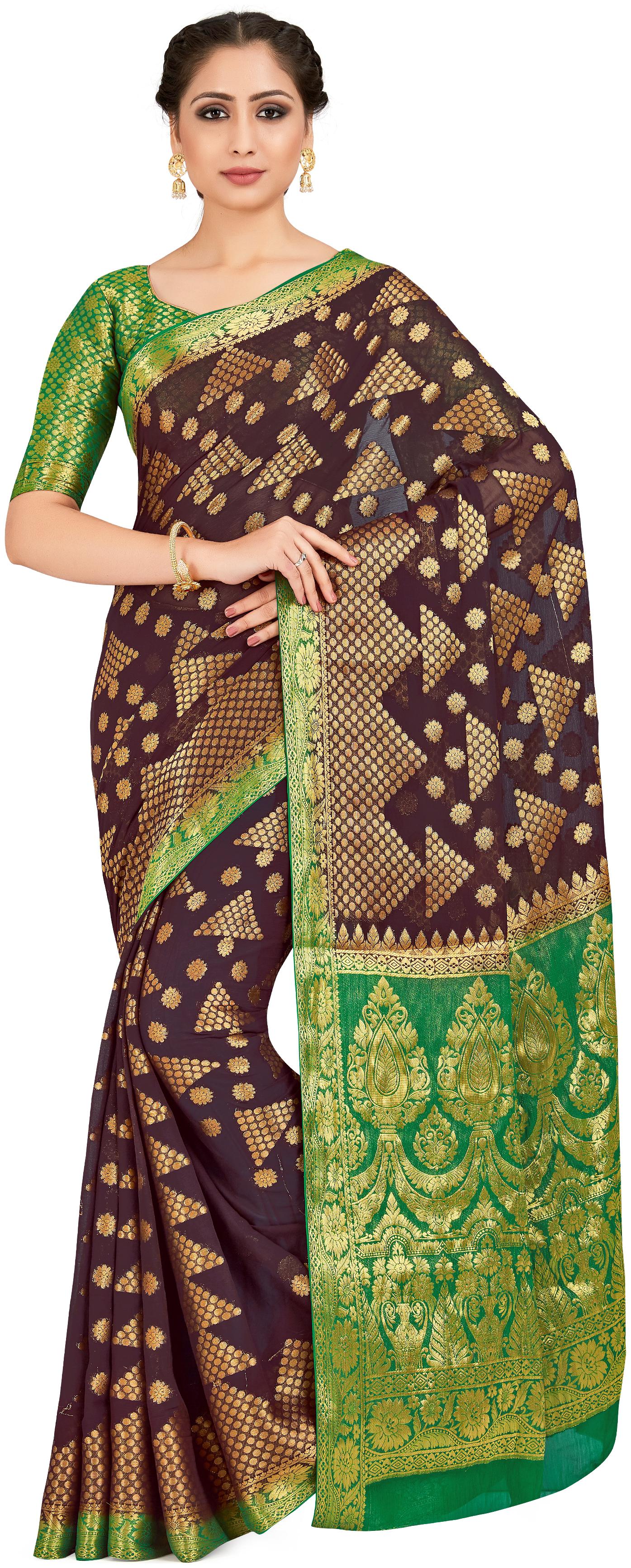

Mimosa Women Chiffon Banarasi Saree -Brown