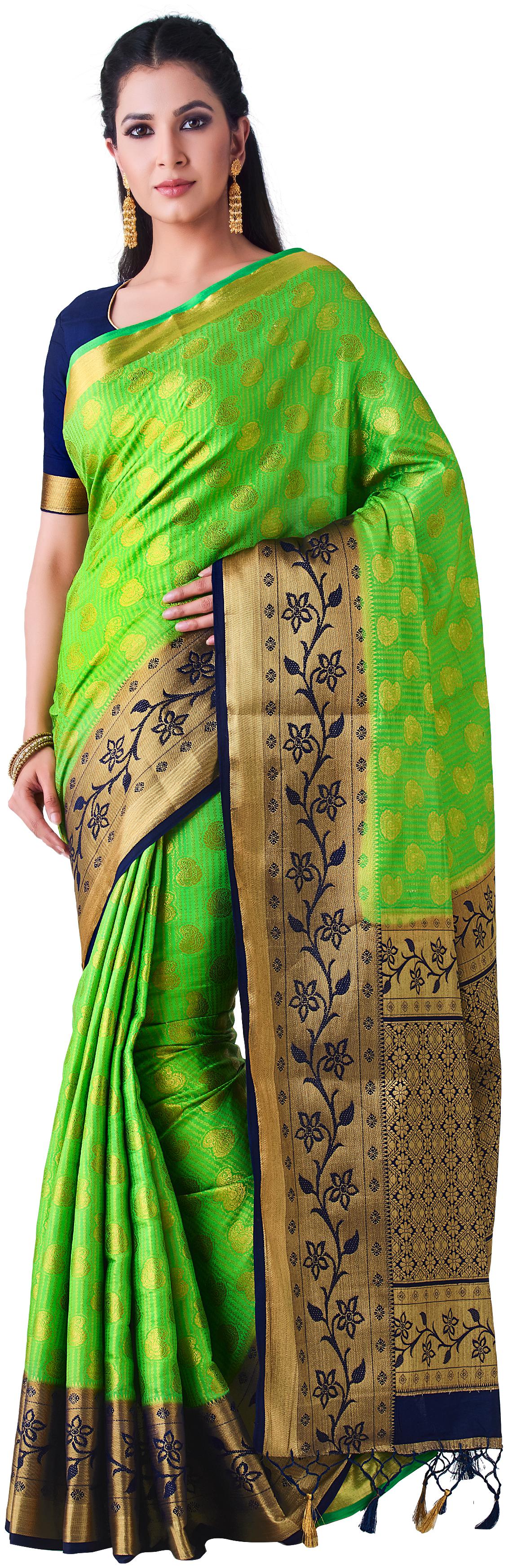 

Mimosa WomenSilk Kanchipuram Silk Green Saree With Blouse