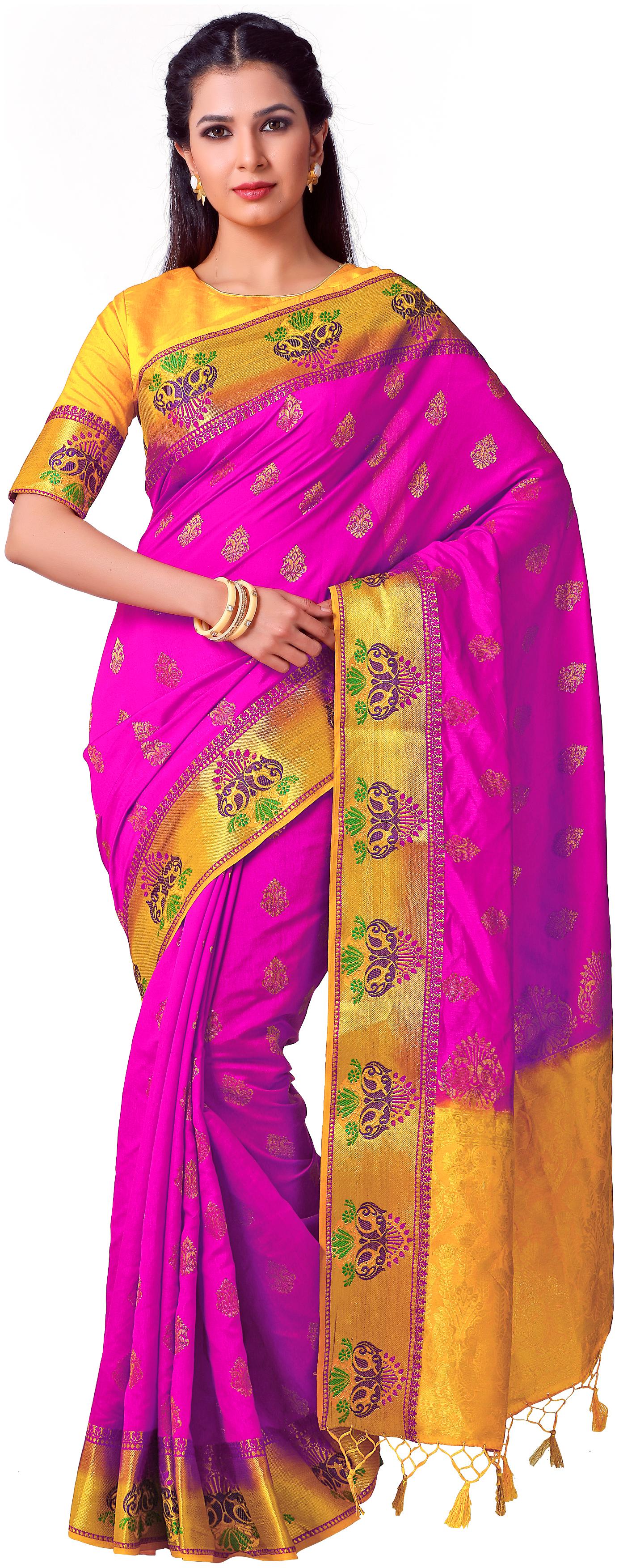 

Mimosa WomenSilk Kanchipuram Silk Pink Saree With Blouse