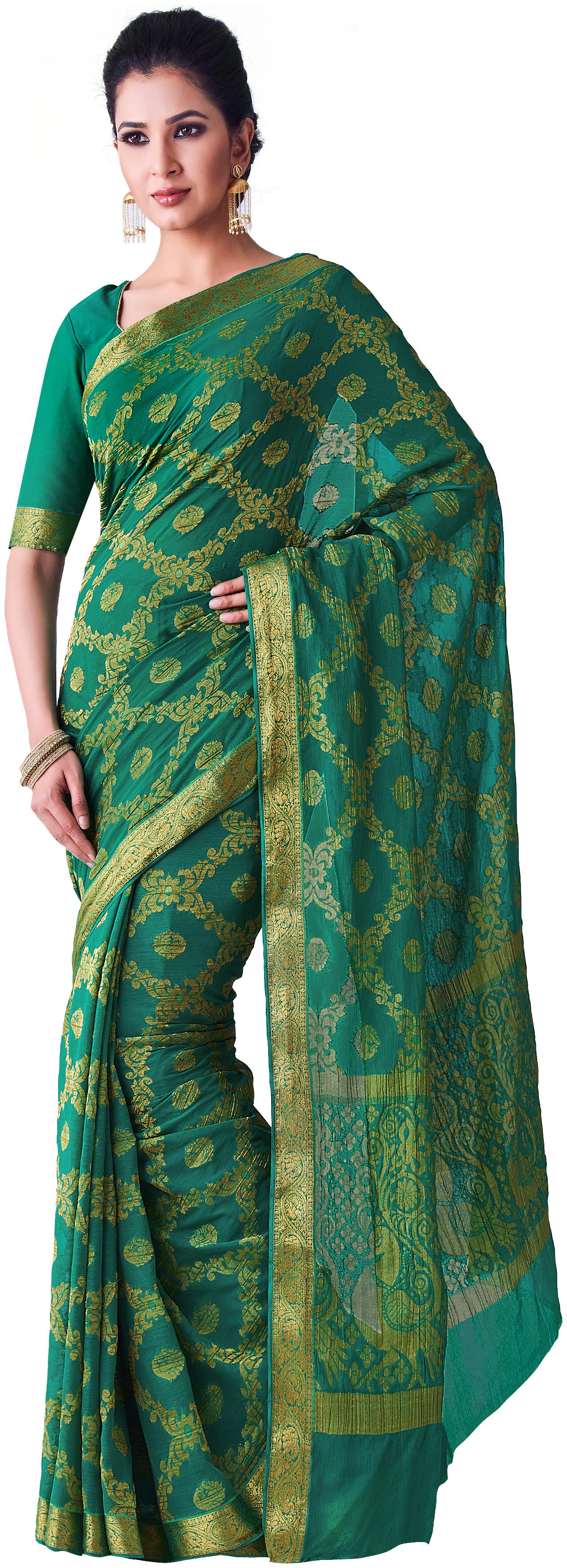 

Mimosa WomenChiffon Patola Green Saree With Blouse