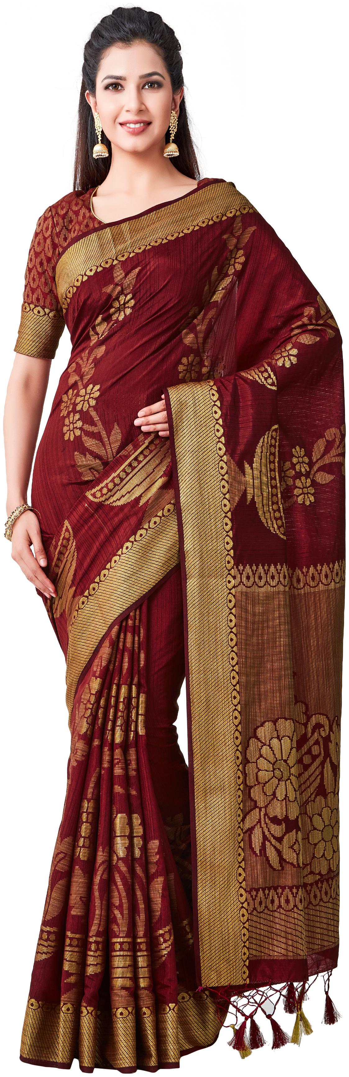 

Mimosa WomenSilk Kanchipuram Silk Maroon Saree With Blouse