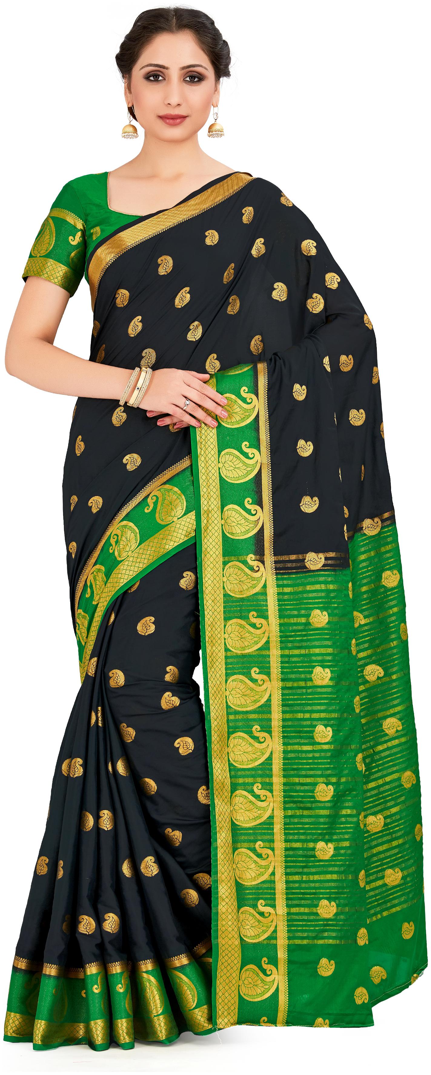 

Mimosa Women Crepe Mysore Saree -Black