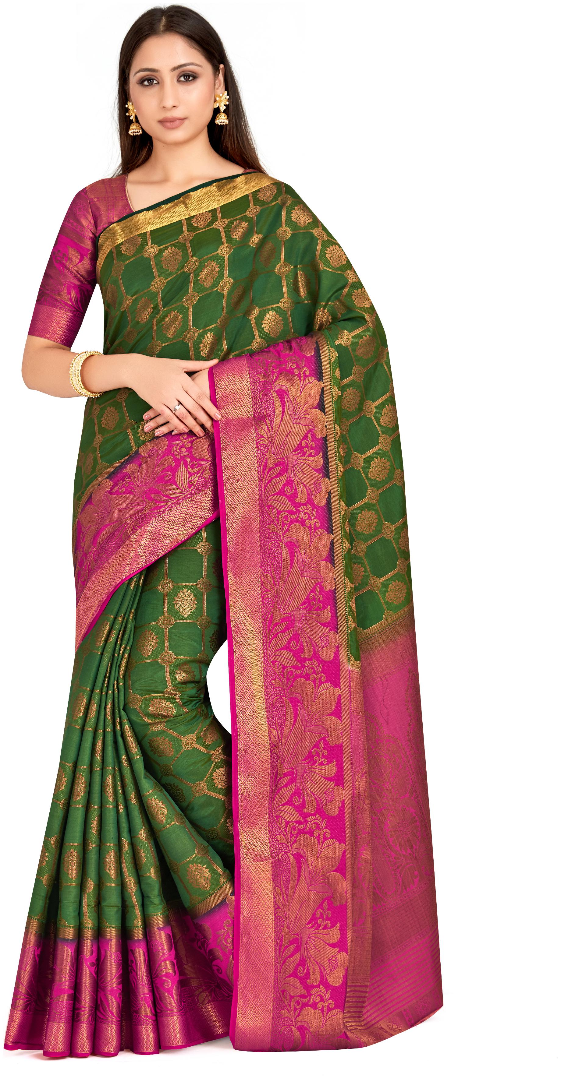 

Mimosa Women Silk Kanchipuram Silk Saree -Olive