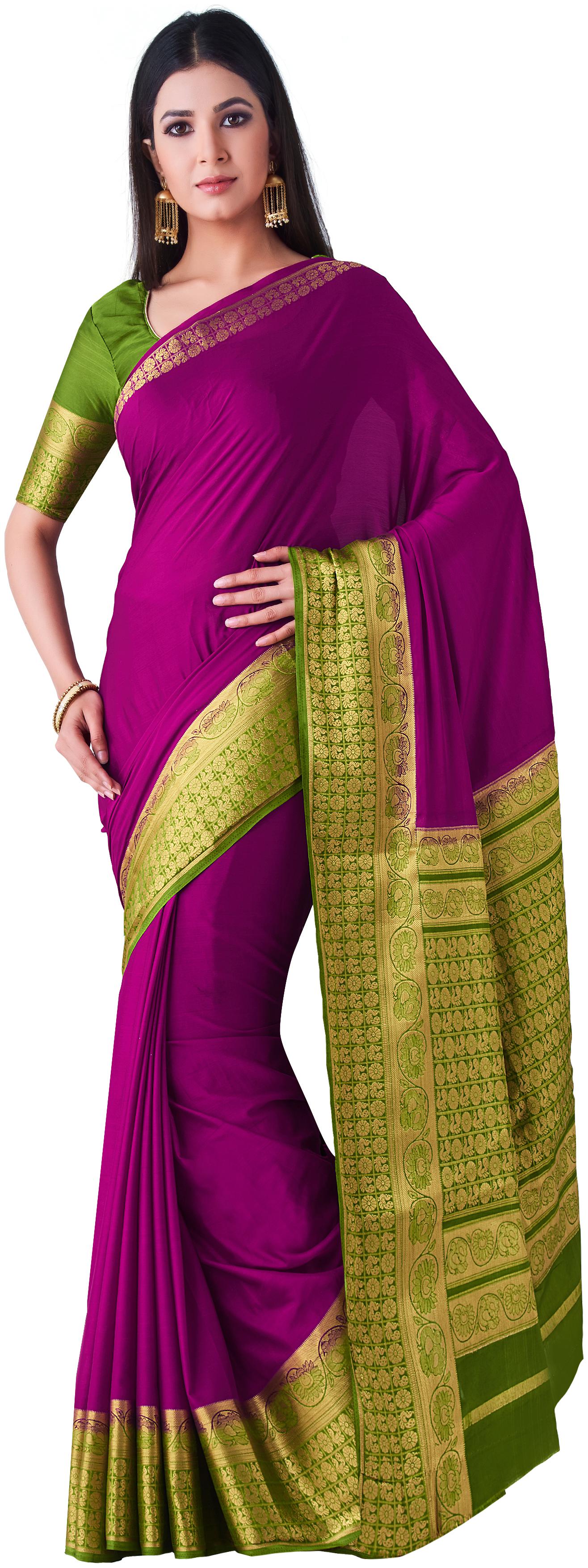 

Mimosa WomenCrepe Kanchipuram Silk Purple Saree With Blouse
