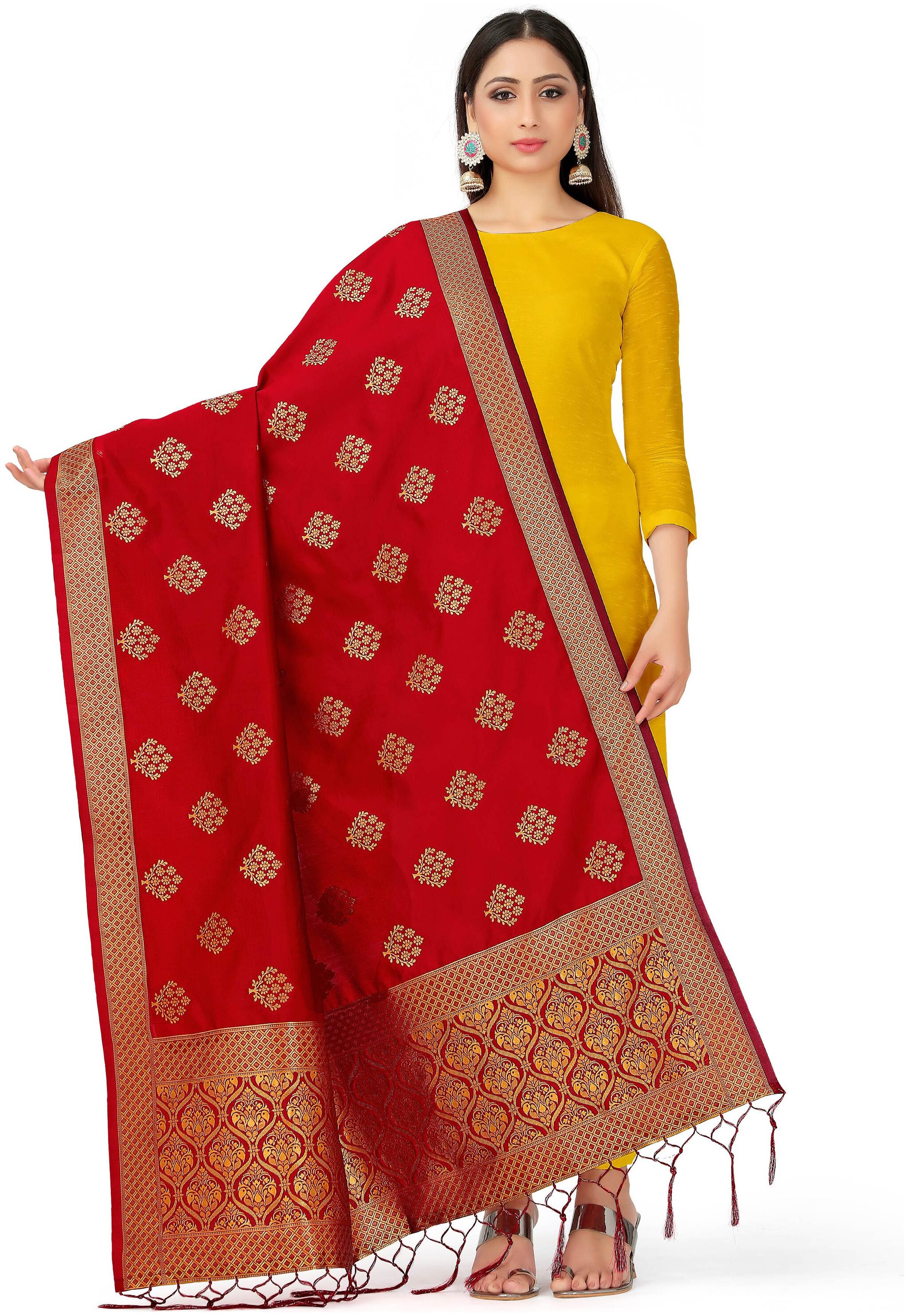 

Mimosa Women Silk Printed Maroon Dupatta
