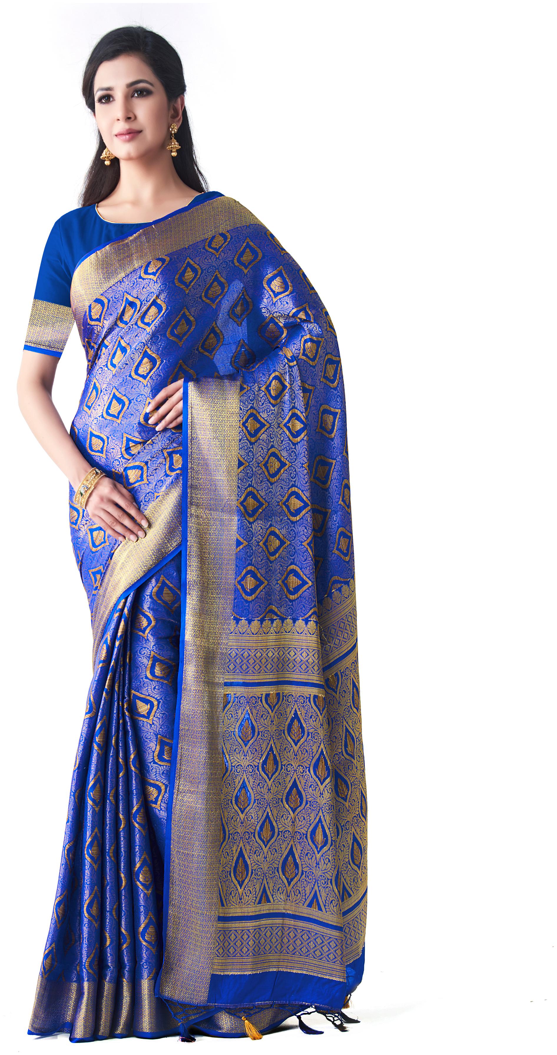 

Mimosa WomenSilk Kanchipuram Silk Blue Saree With Blouse